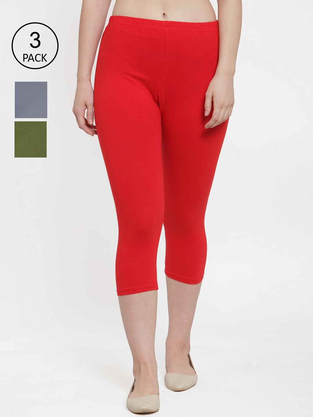 

GRACIT Women Pack of 3 Cotton Capris, Red