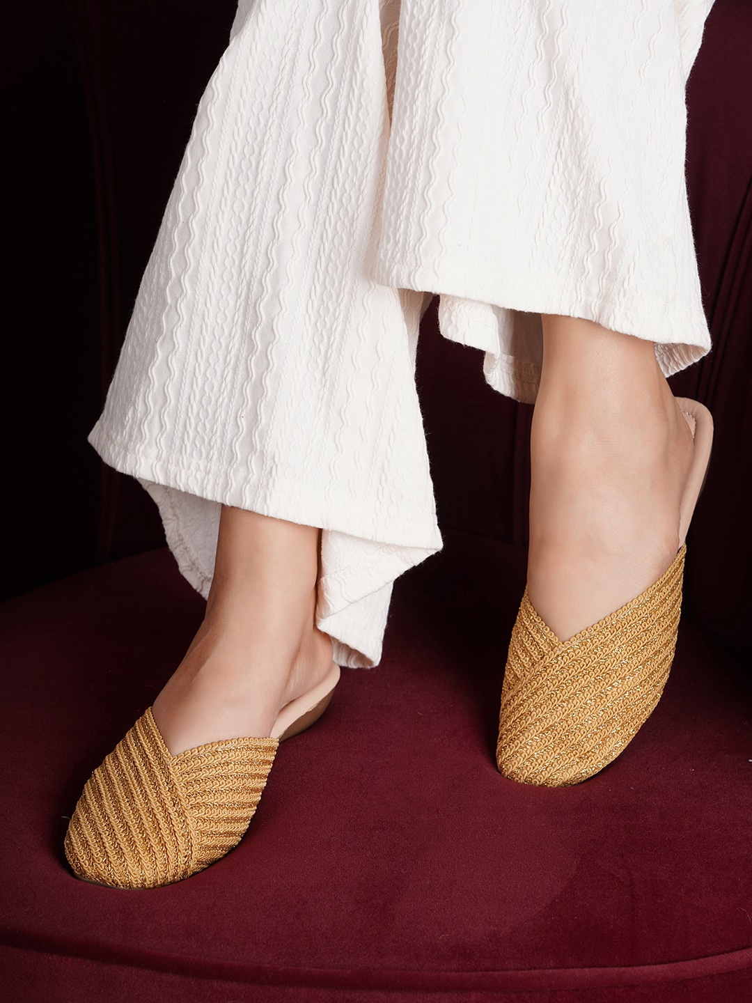 

Shezone Women Gold-Toned Mules with Laser Cuts Flats