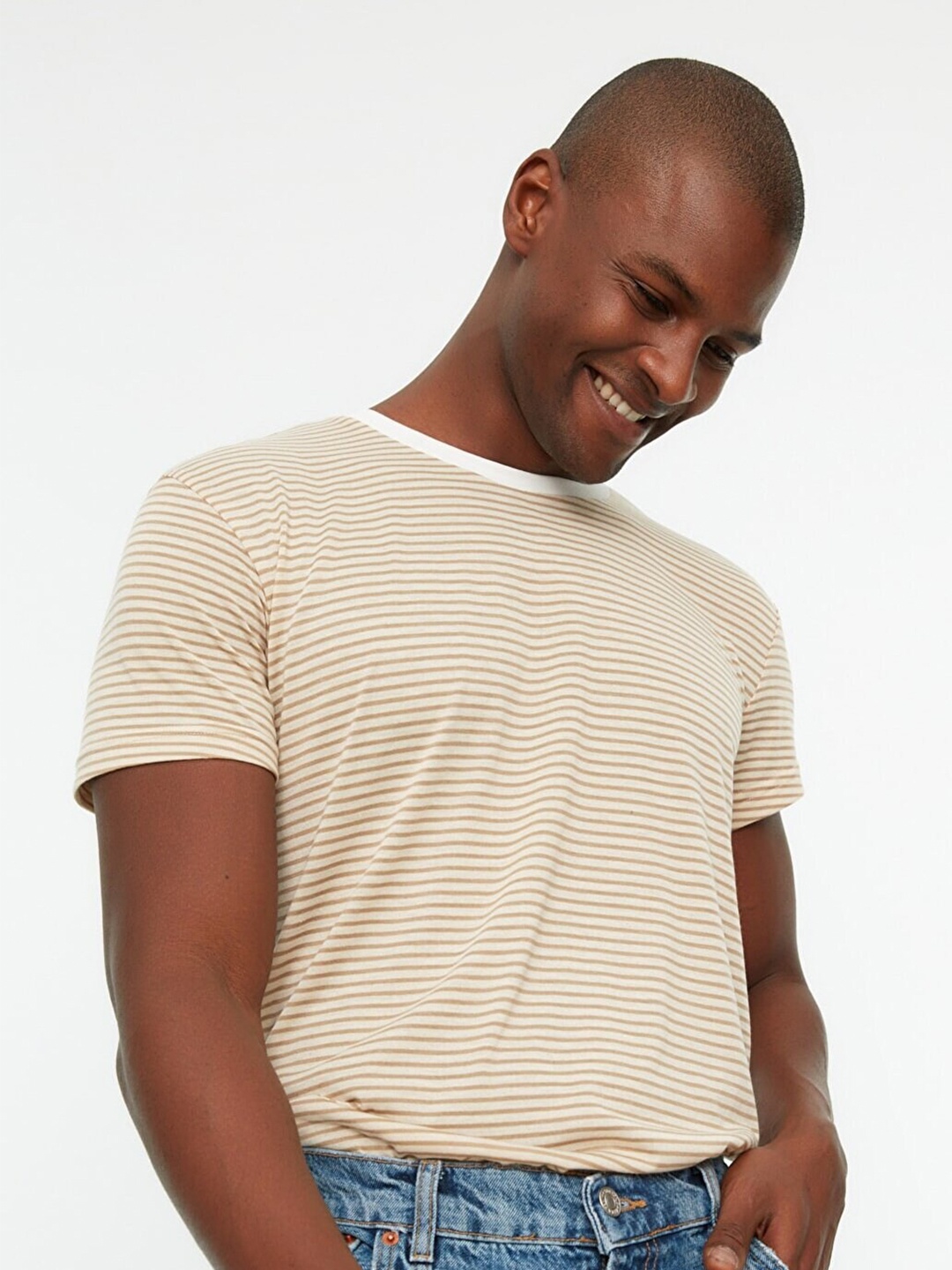 

Trendyol Men Beige Striped T-shirt