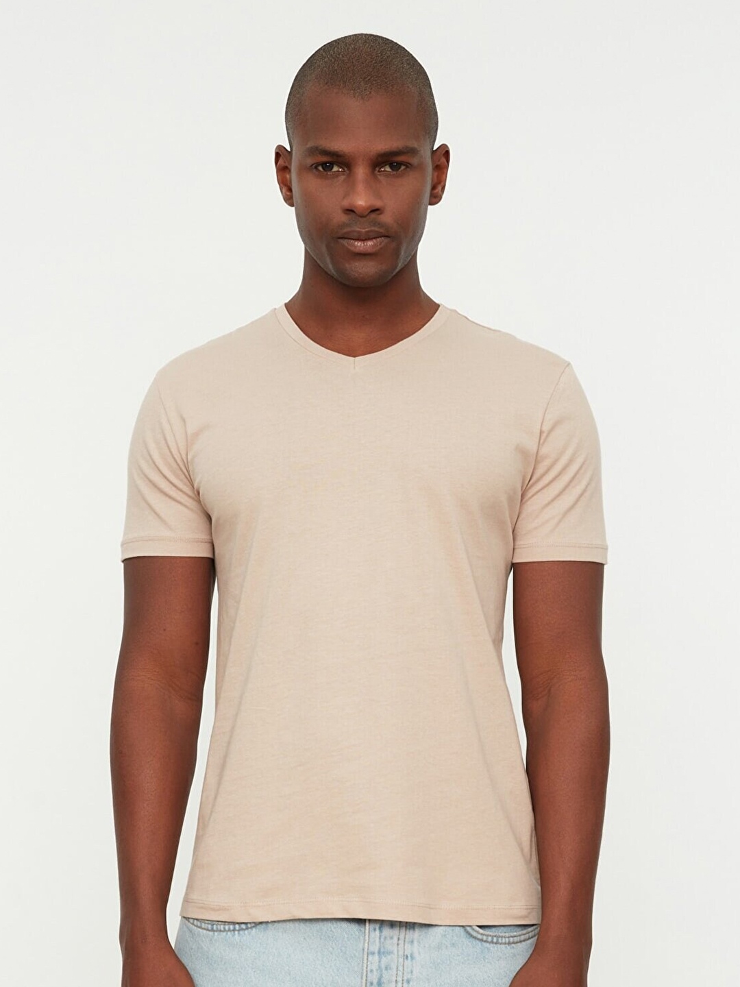 

Trendyol Men Beige Round Neck Cotton T-shirt