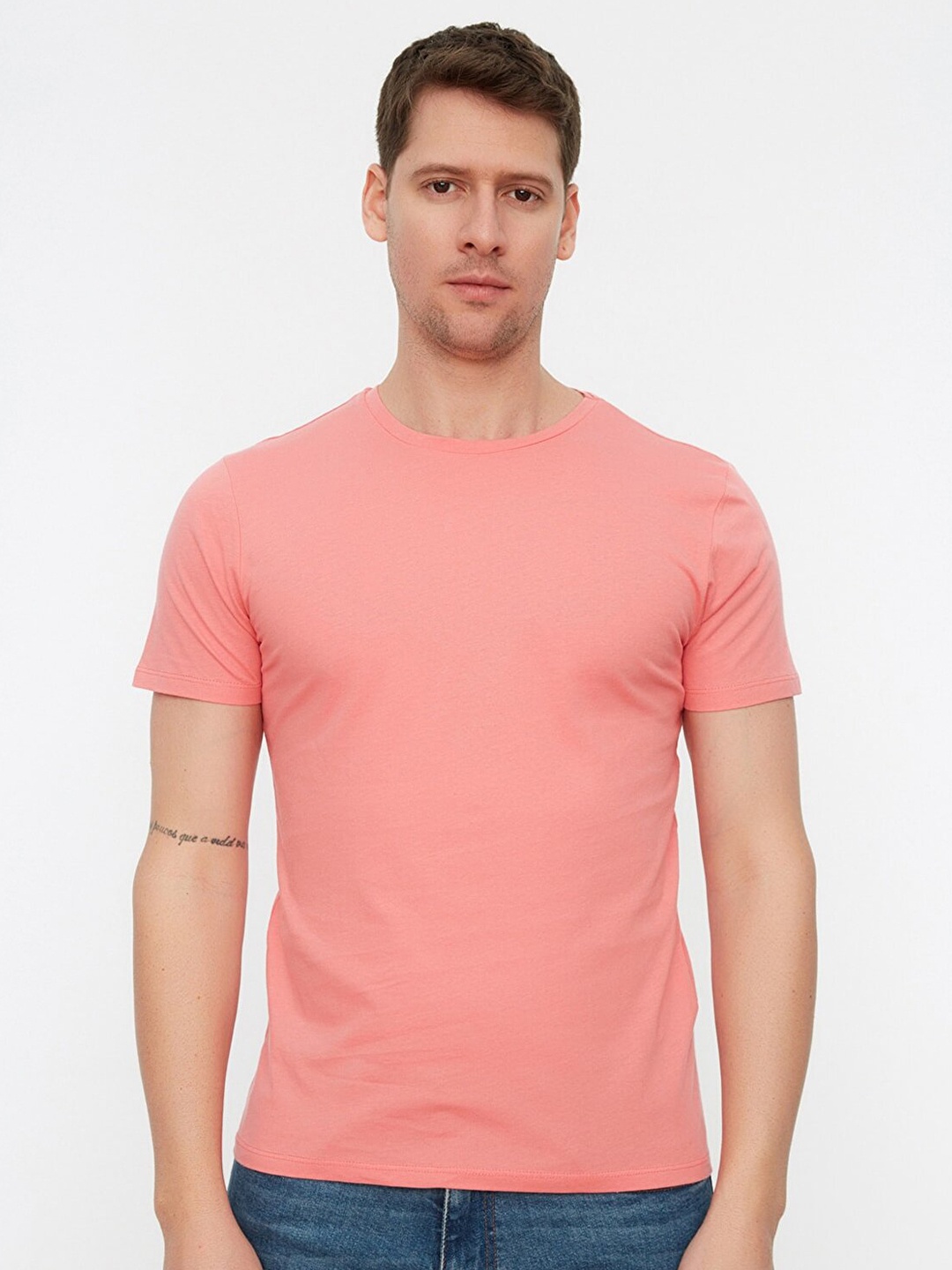 

Trendyol Men Peach Solid Cotton T-shirt