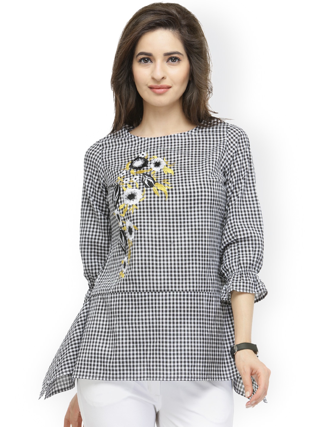 

plusS Women Black & White Checked Top