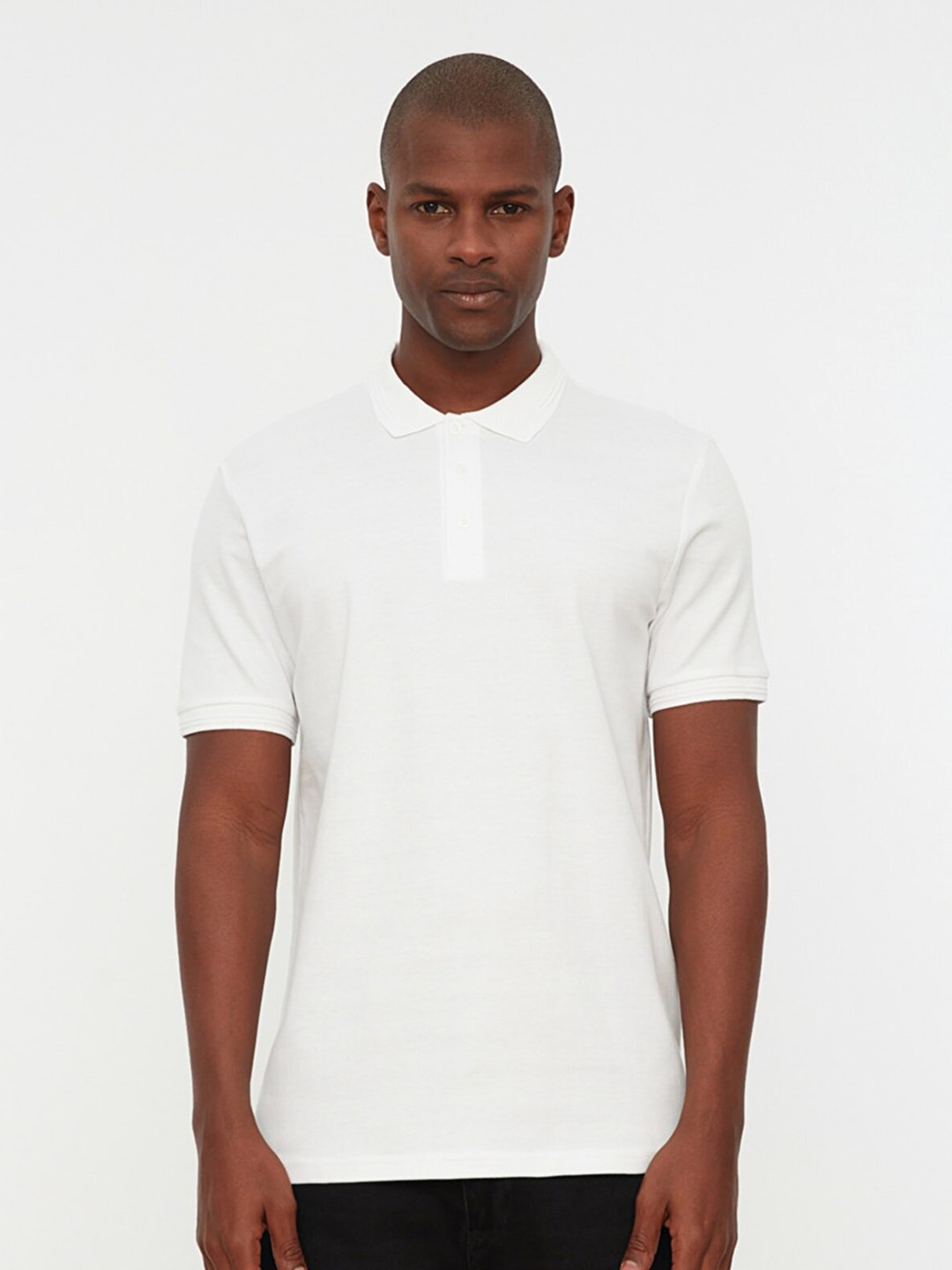 

Trendyol Men White Polo Collar Pure Cotton T-shirt