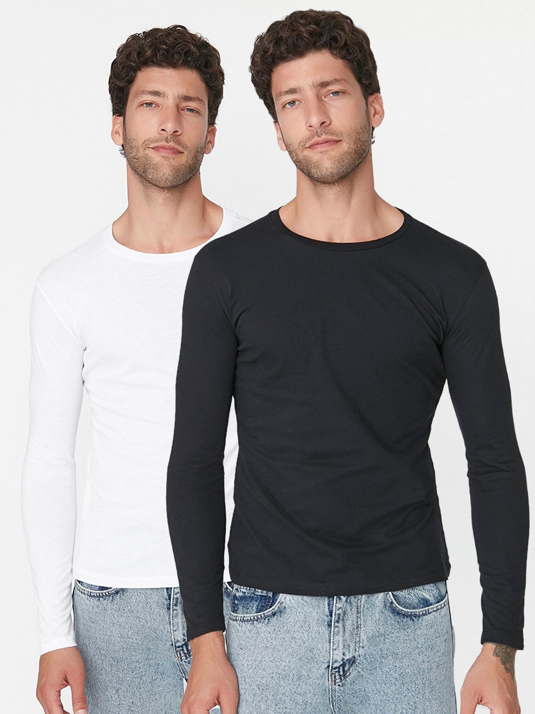 

Trendyol Men Pack of 2 White & Black Pure Cotton T-shirt