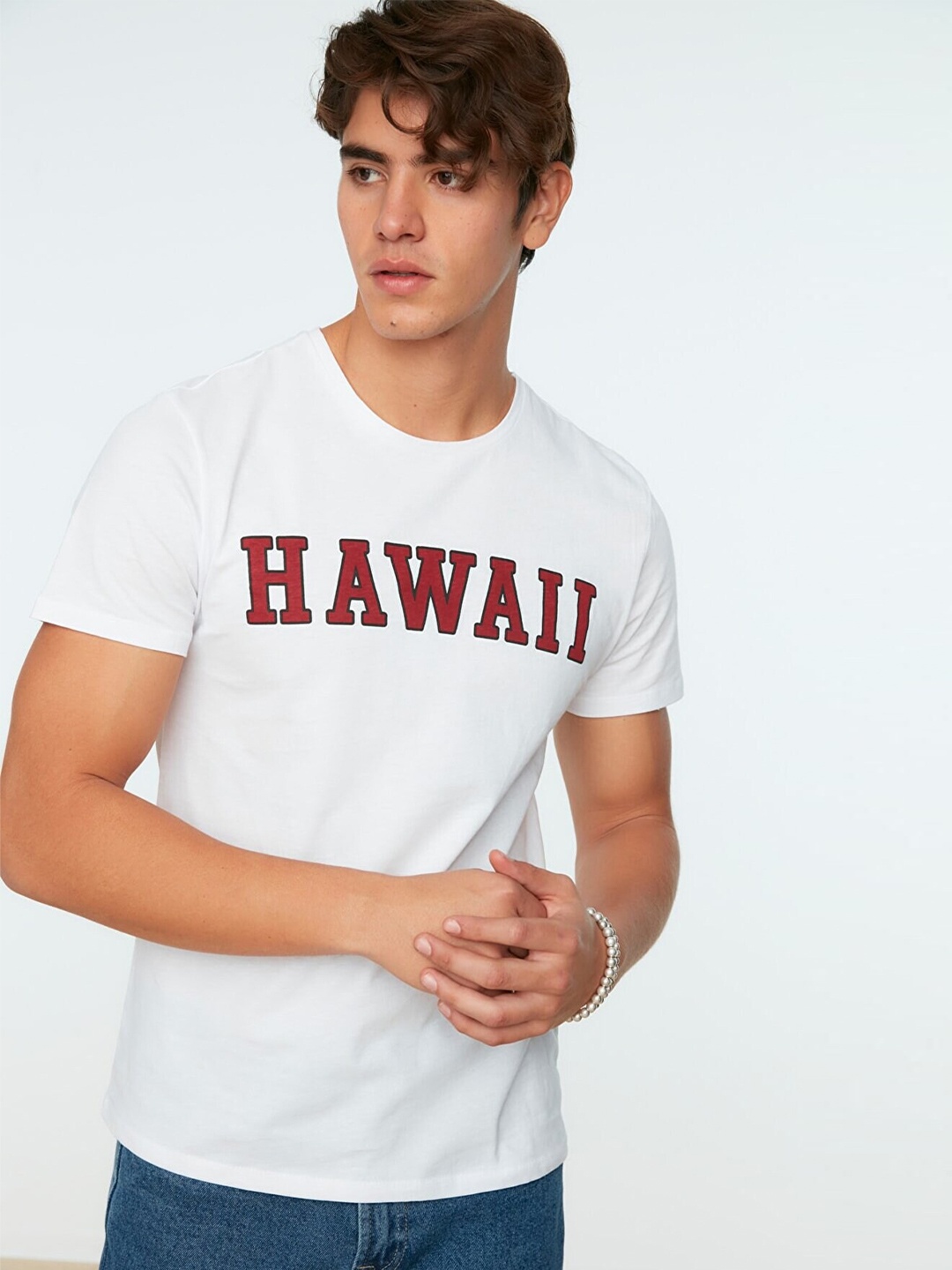 

Trendyol Men White Typography Cotton Printed T-shirt