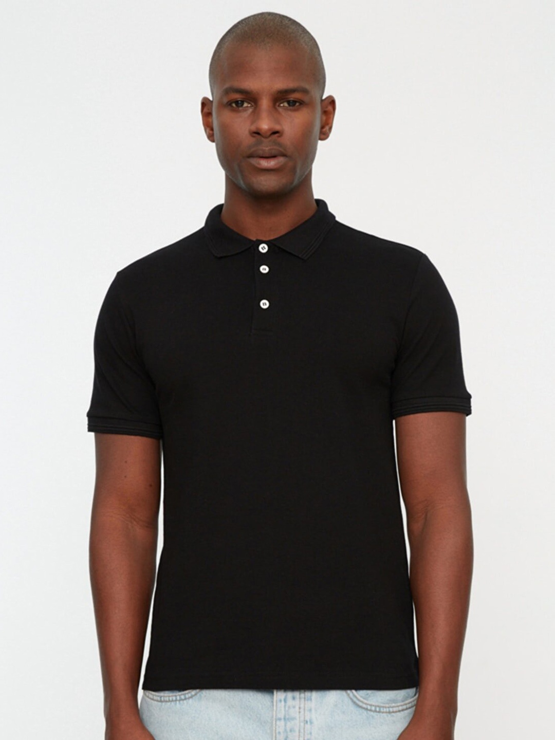 

Trendyol Men Black Polo Collar Cotton T-shirt