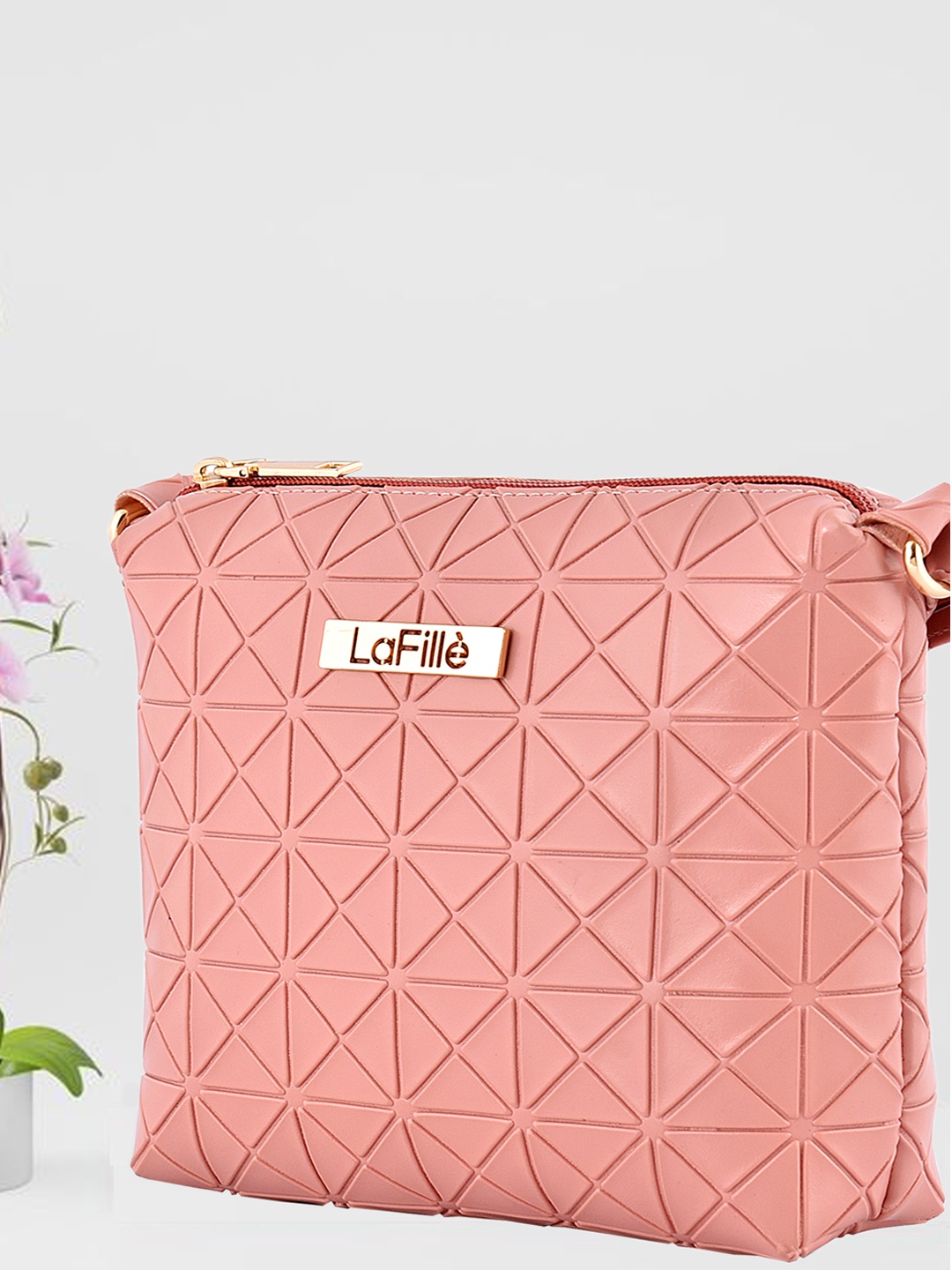 

LaFille Pink Geometric PU Structured Sling Bag with Quilted