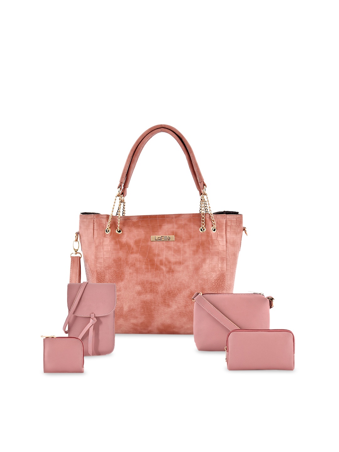 

LaFille Peach-Coloured PU Structured Handheld Bag with Tasselled