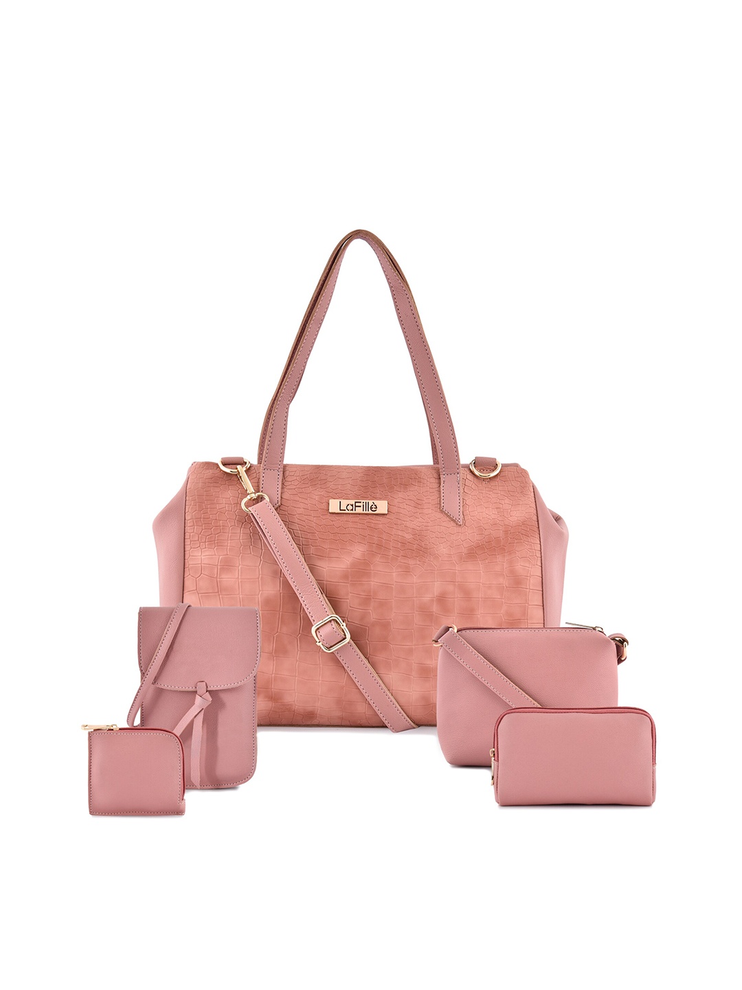 

LaFille Peach-Coloured PU Structured Handheld Bag with Tasselled