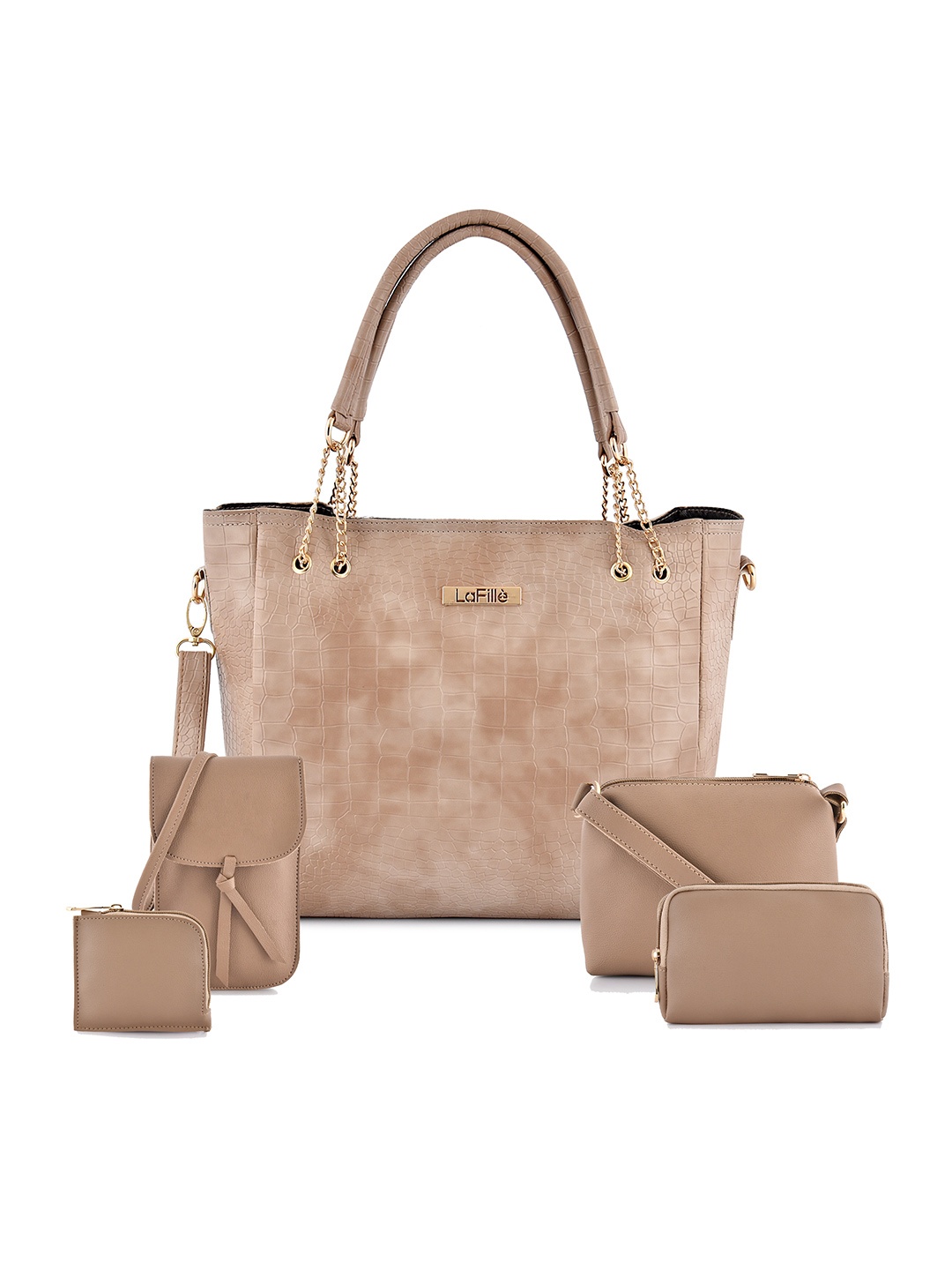 

LaFille Set Of 5 Women Beige Solid PU Structured Handheld Bag