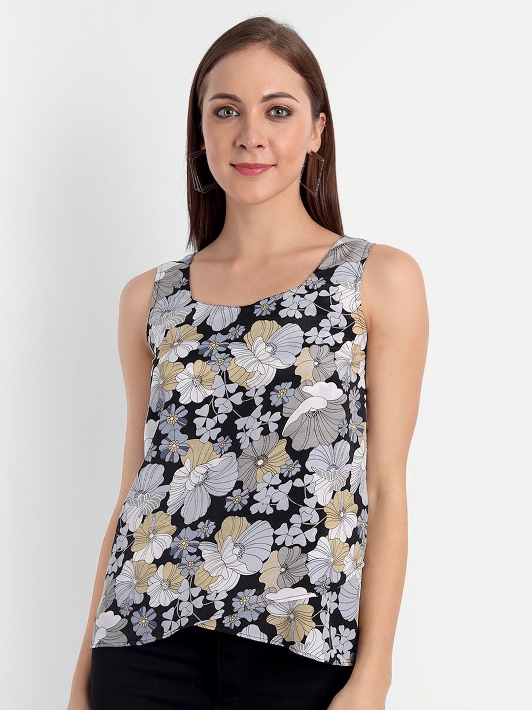

MINGLAY Women Pink Floral Print Chiffon Top