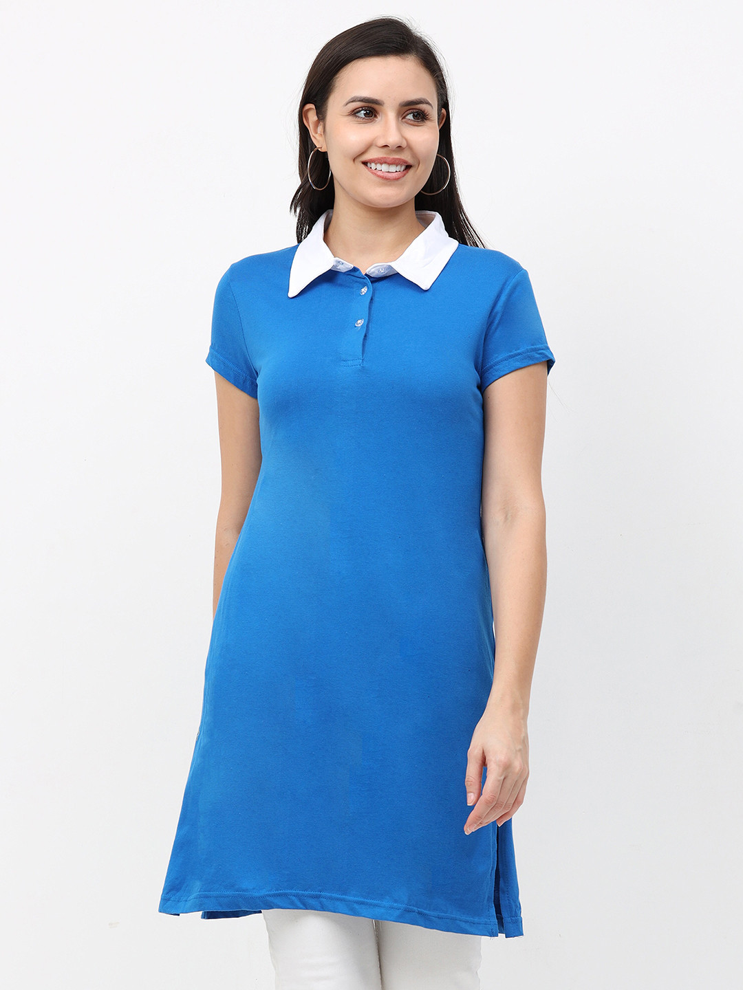 

Fleximaa Blue Shirt Style Longline Top