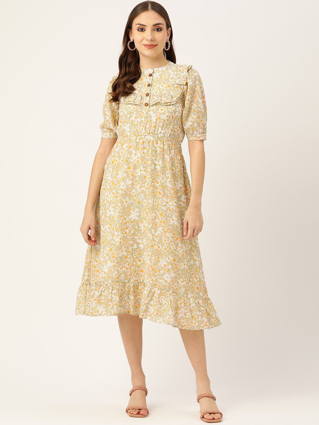 

J Turritopsis Lime Green Floral Georgette Midi Dress
