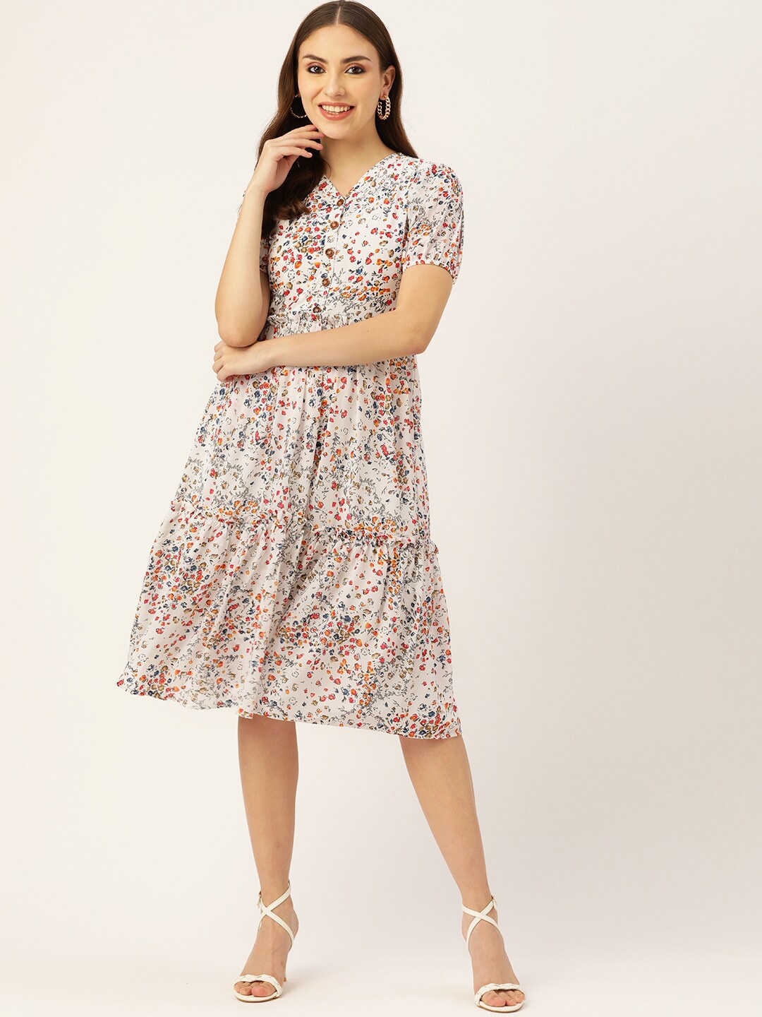 

J Turritopsis White Floral Georgette Dress