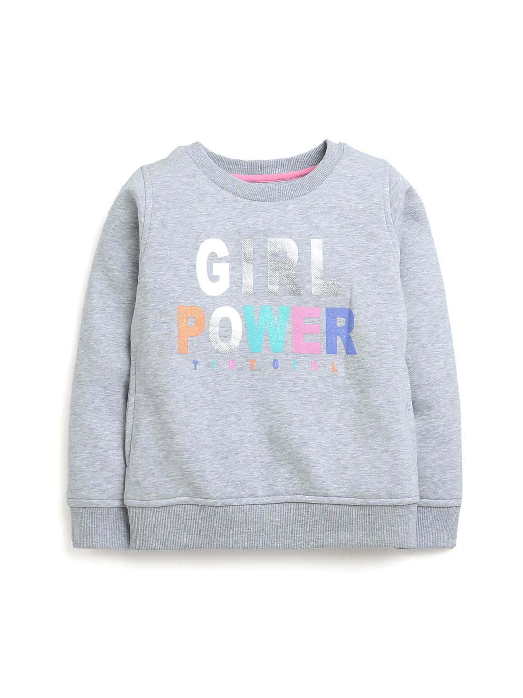 

Tiny Girl Girls Grey Melange Printed Cotton Sweatshirt