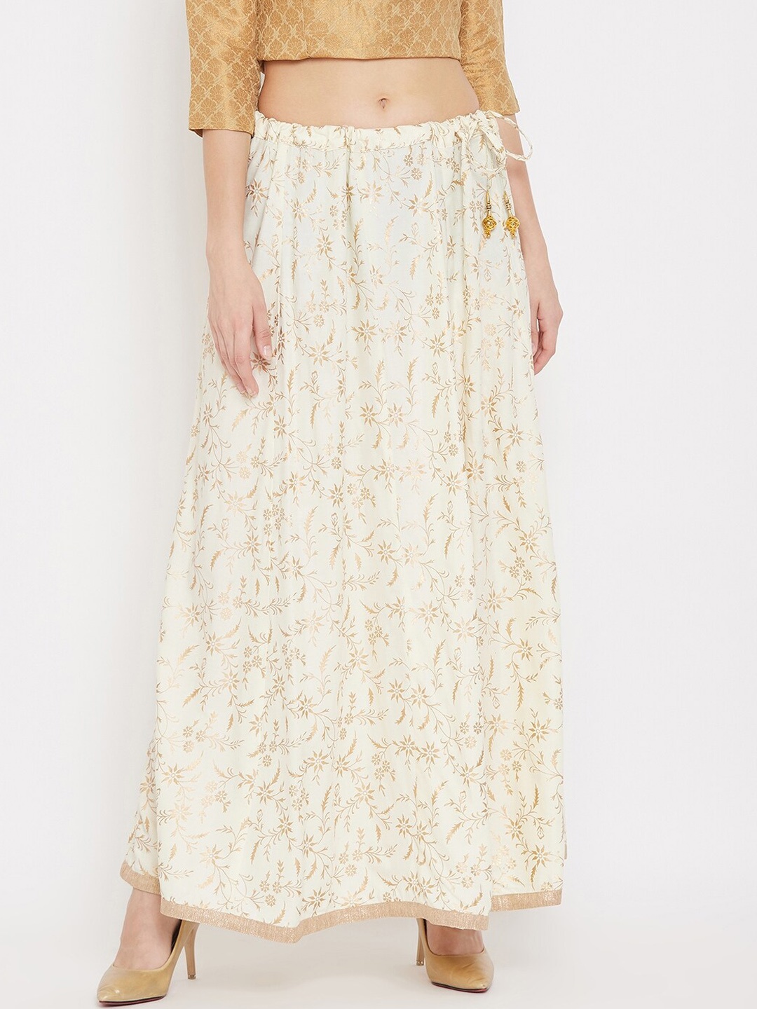 

Clora Creation Women Cream Printed Maxi-Length A-Line Skirt