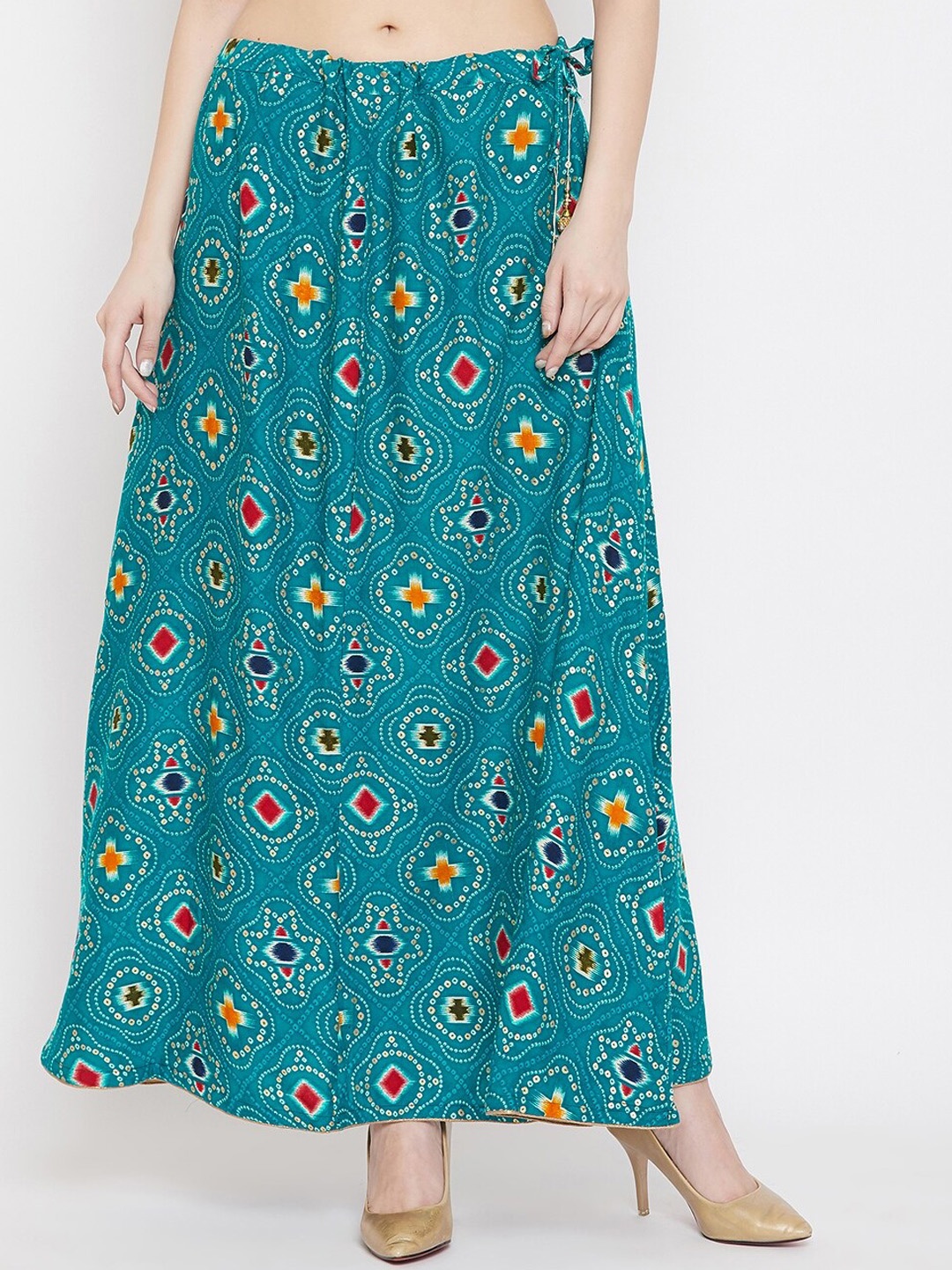 

Clora Creation Women Turquoise Blue Printed Flared Maxi Skirts