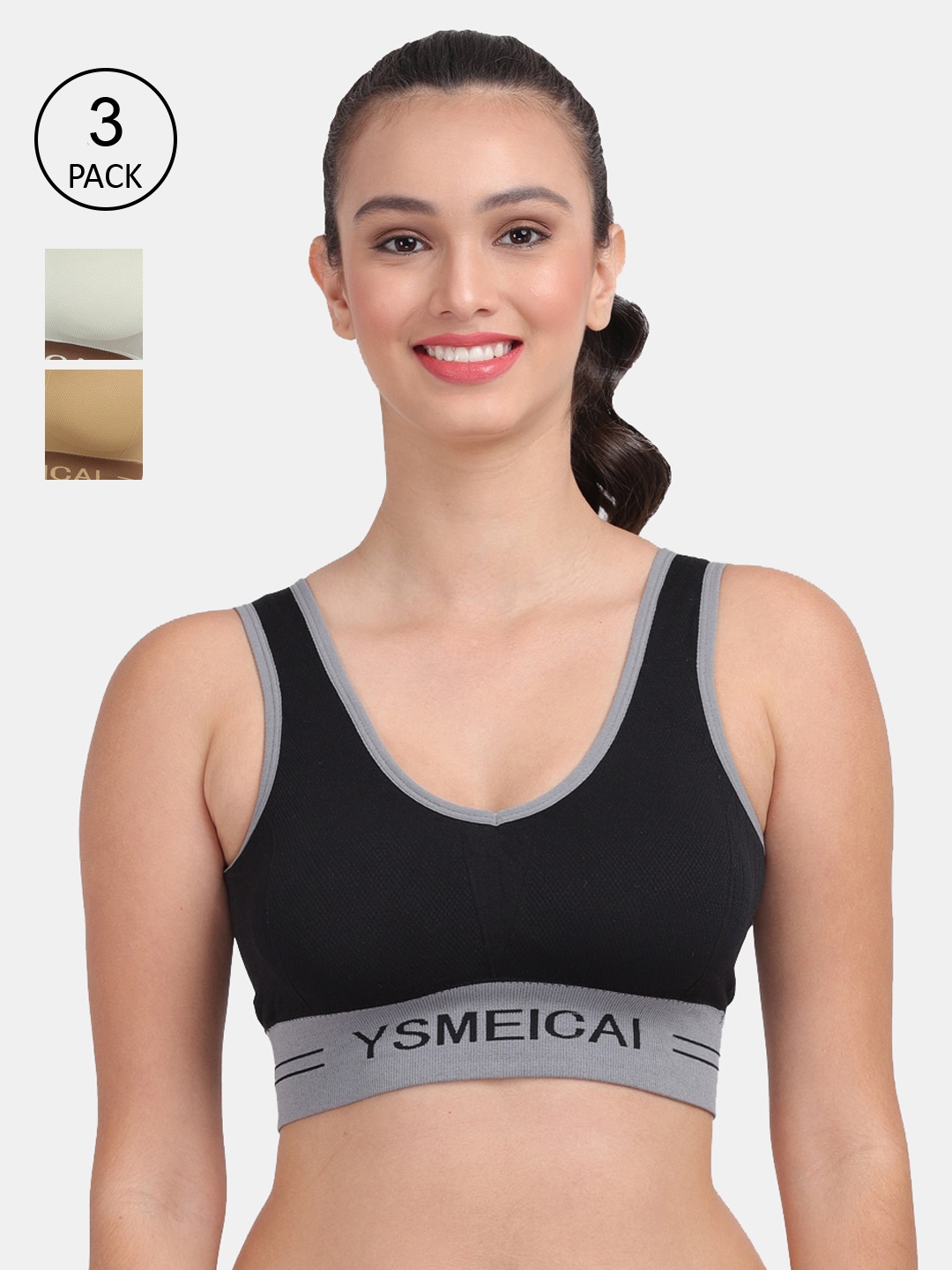 

Amour Secret Women's Lightly Padded Sports Bra Pack of 3, Black