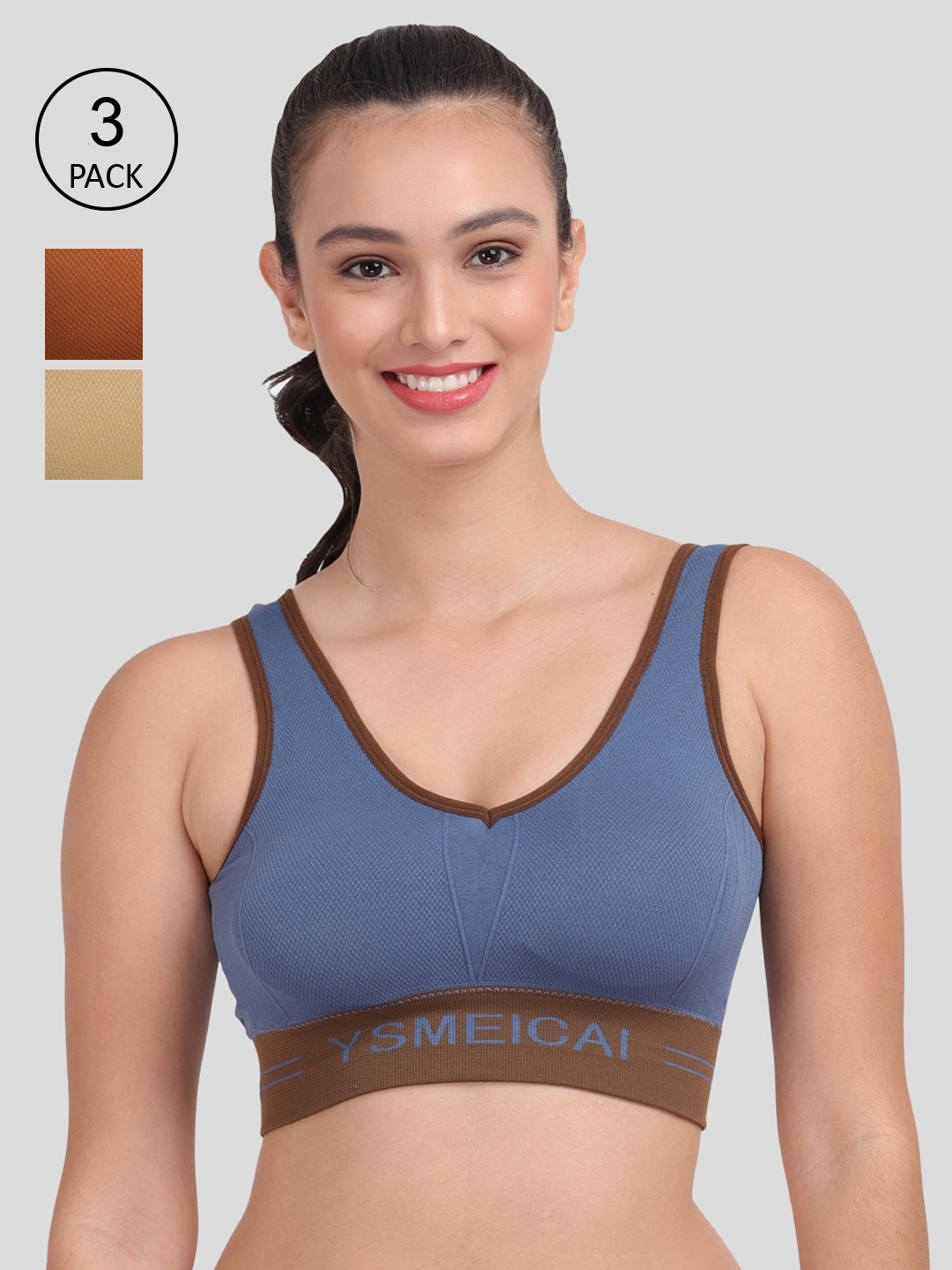 

Amour Secret Pack of 3 Workout Bras, Blue
