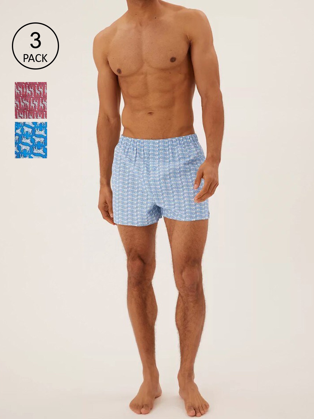 

Marks & Spencer Men Blue & Pink Set of 3 Printed Cotton Trunks
