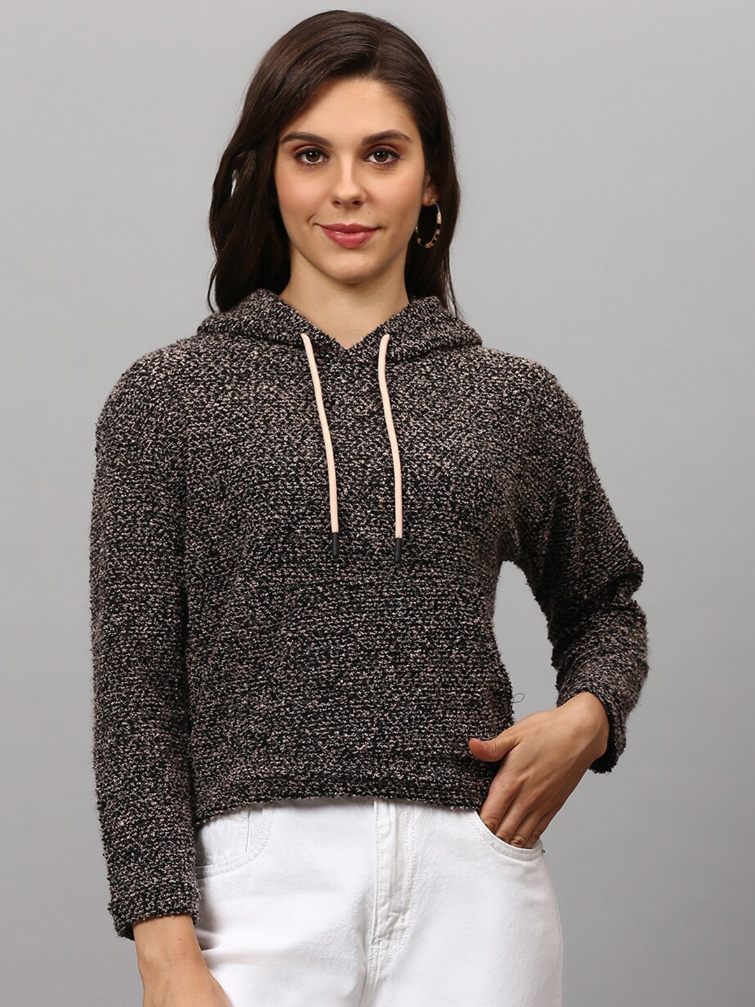 

Campus Sutra Women Brown Hooded Cotton Sweatshirt