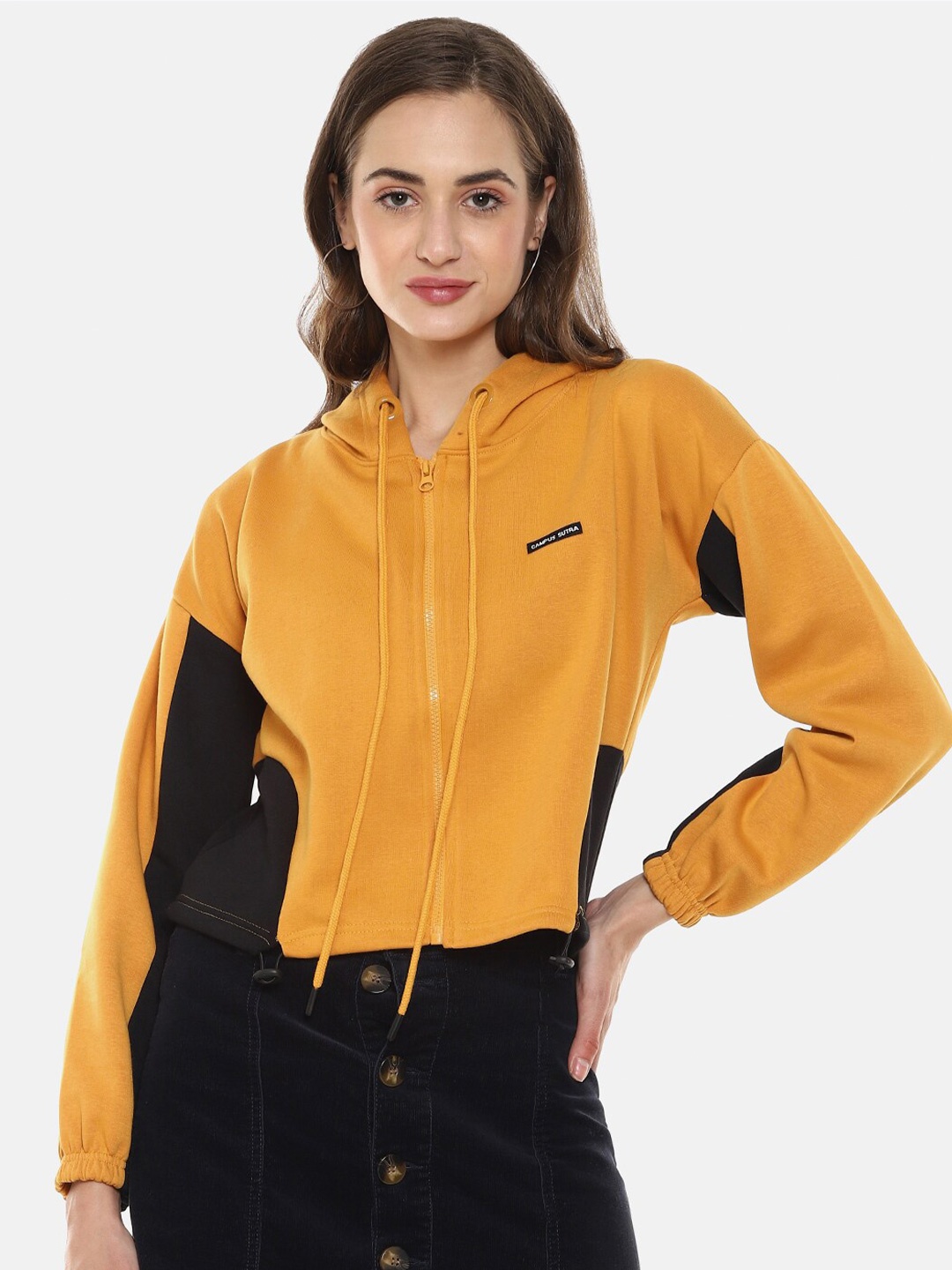 

Campus Sutra Women Yellow Hooded Sweatshirt