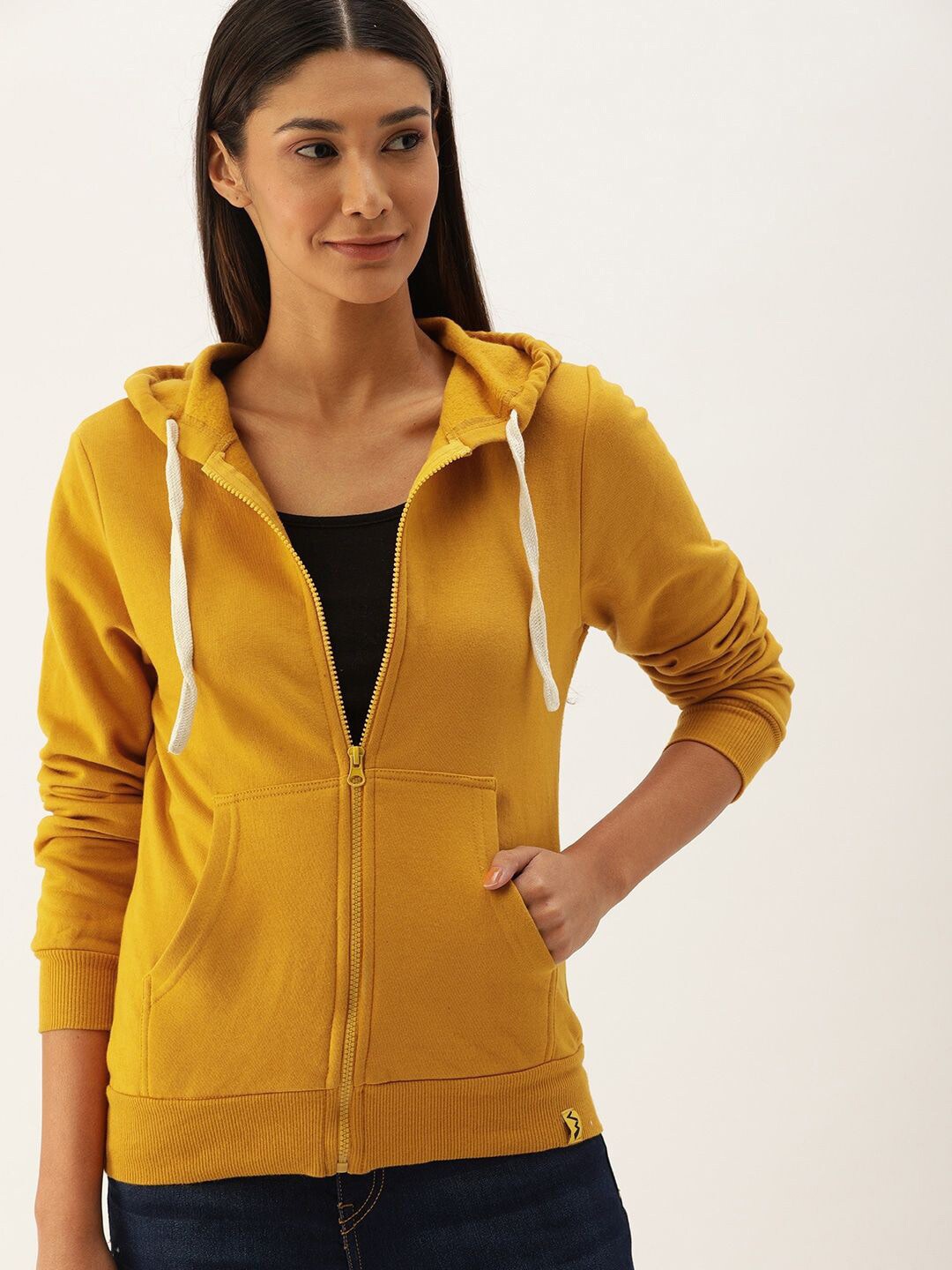

Campus Sutra Women Mustard Hooded Sweatshirt