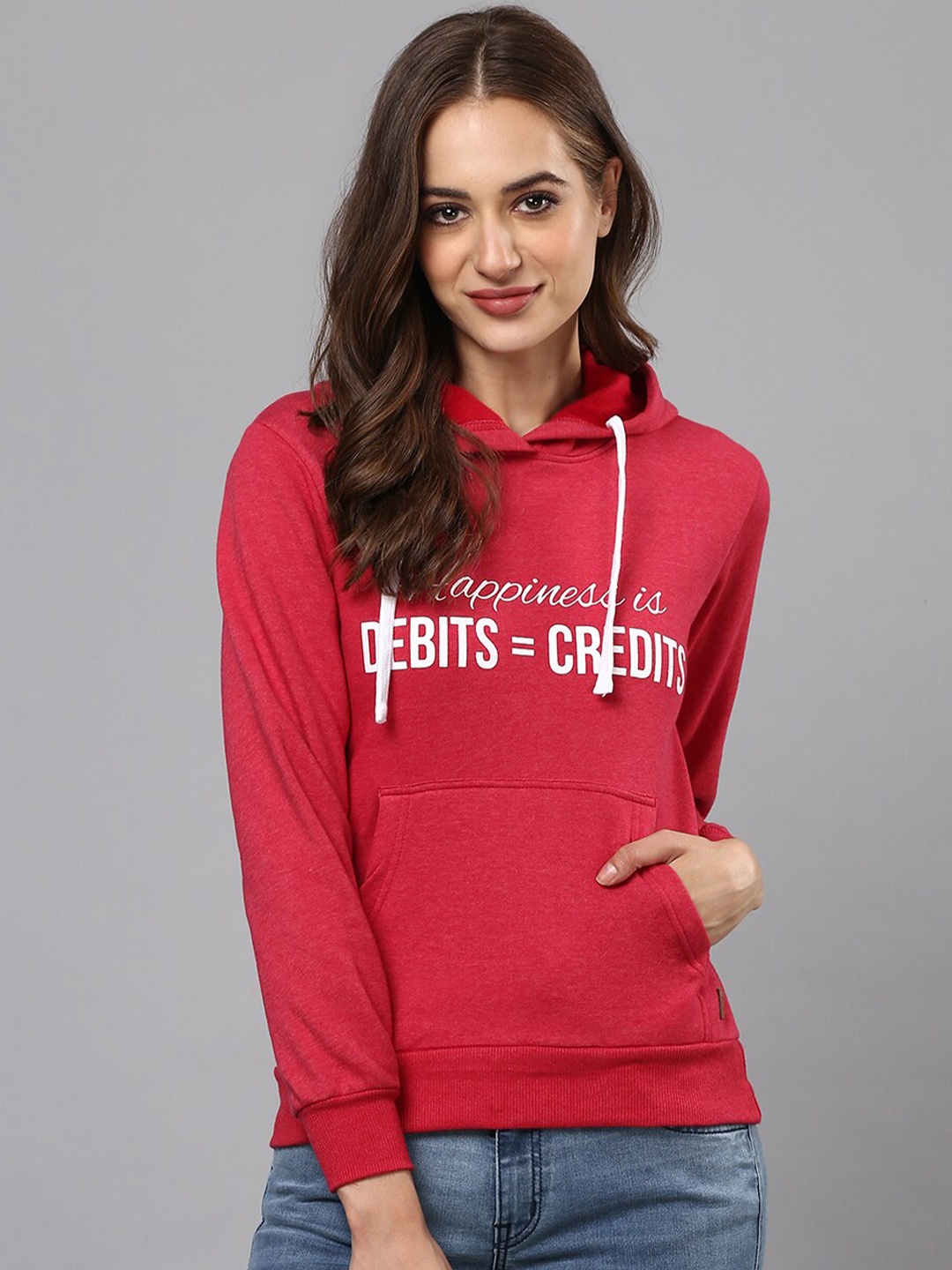 

Campus Sutra Women Maroon Printed Hooded Sweatshirt