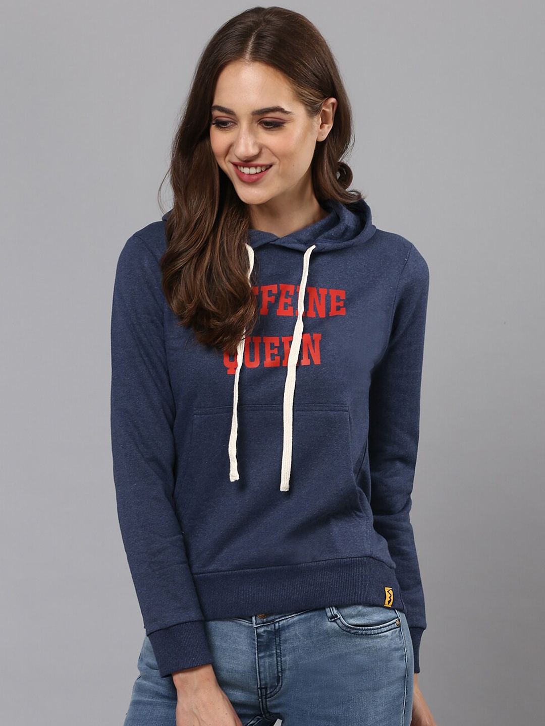 

Campus Sutra Women Blue Printed Hooded Sweatshirt