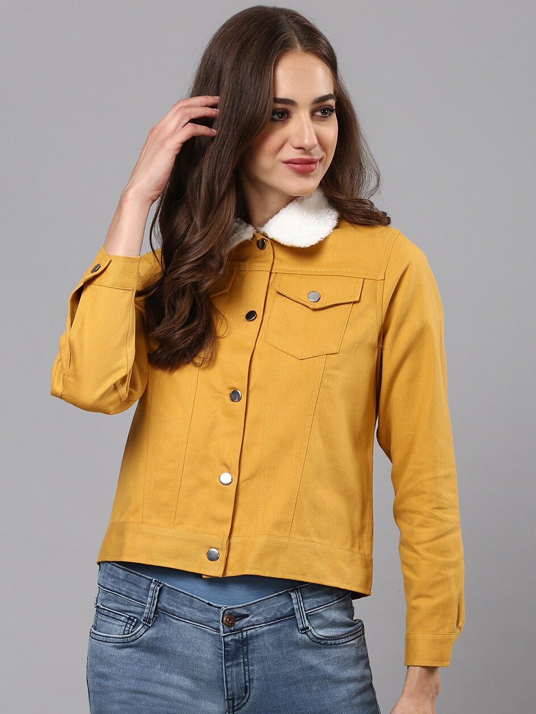 

Campus Sutra Women Yellow White Windcheater Outdoor Denim Jacket