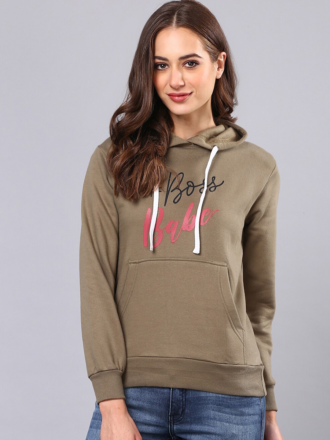 

Campus Sutra Women Green Hooded Sweatshirt