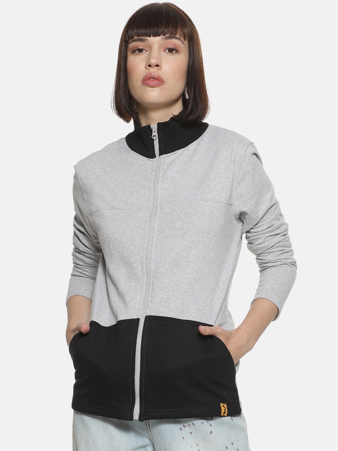 

Campus Sutra Women Grey Colourblocked Sweatshirt