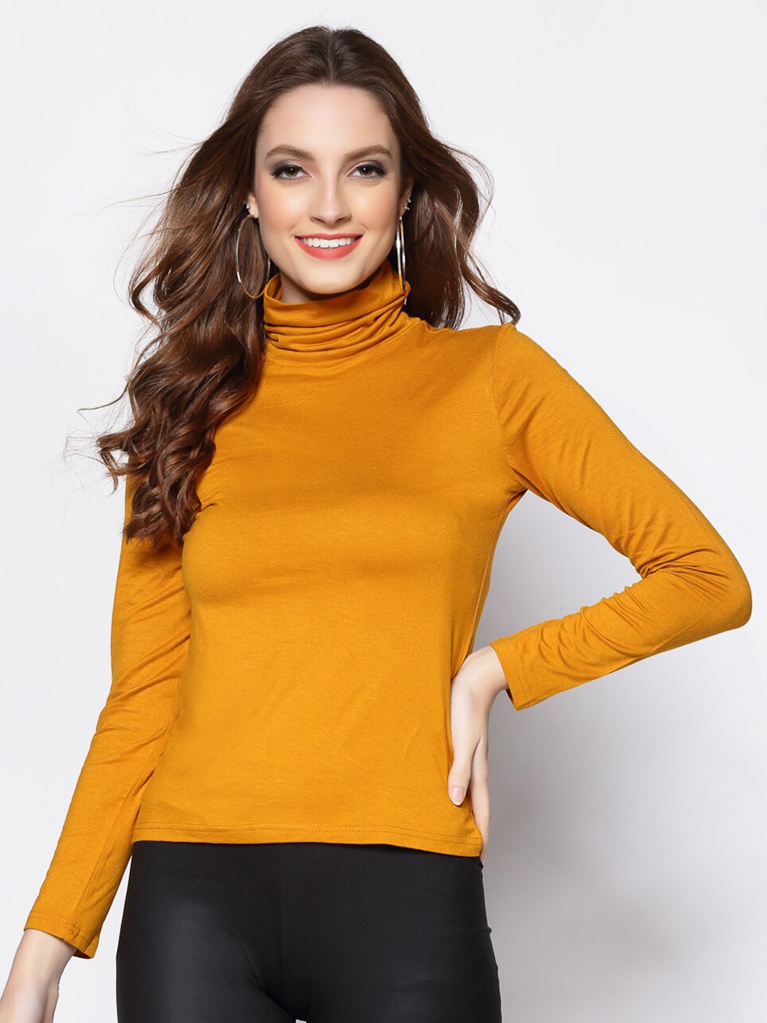 

Sera Mustard Yellow High Neck Fitted Top