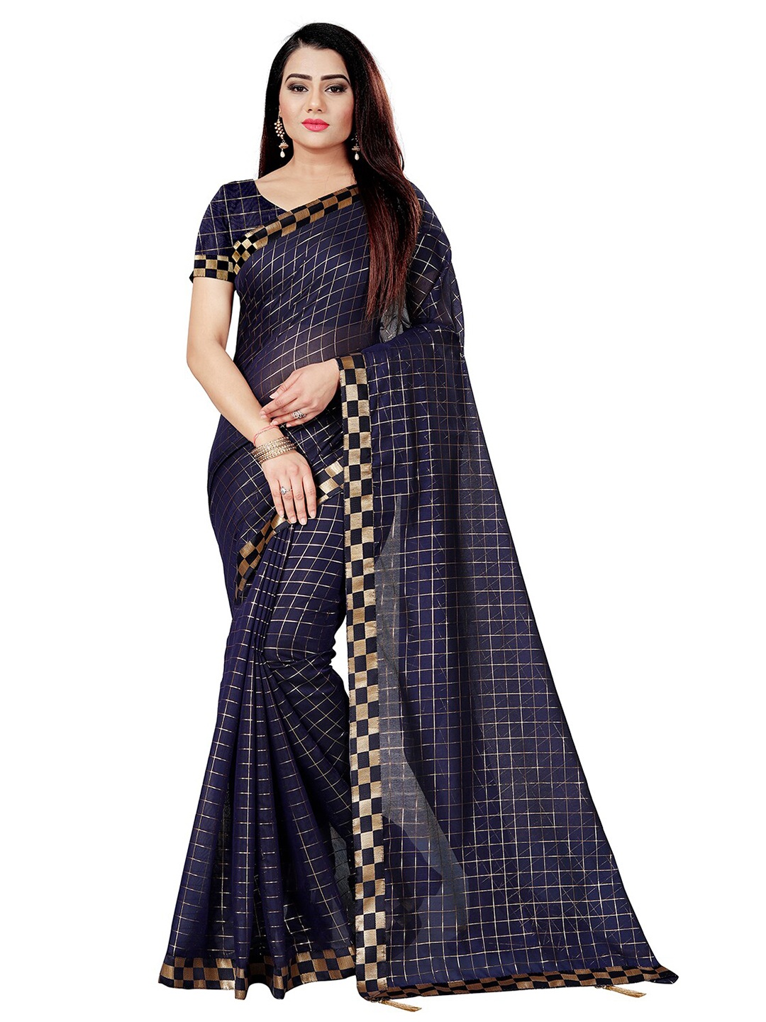 

Indian Fashionista Blue & Gold-Toned Zari Lace Mysore Silk Saree