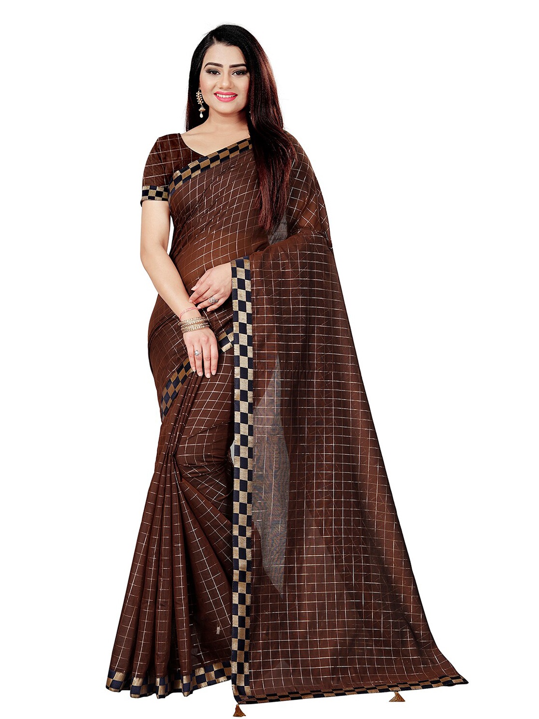 

Indian Fashionista Brown & Gold-Toned Zari Lace Mysore Silk Saree