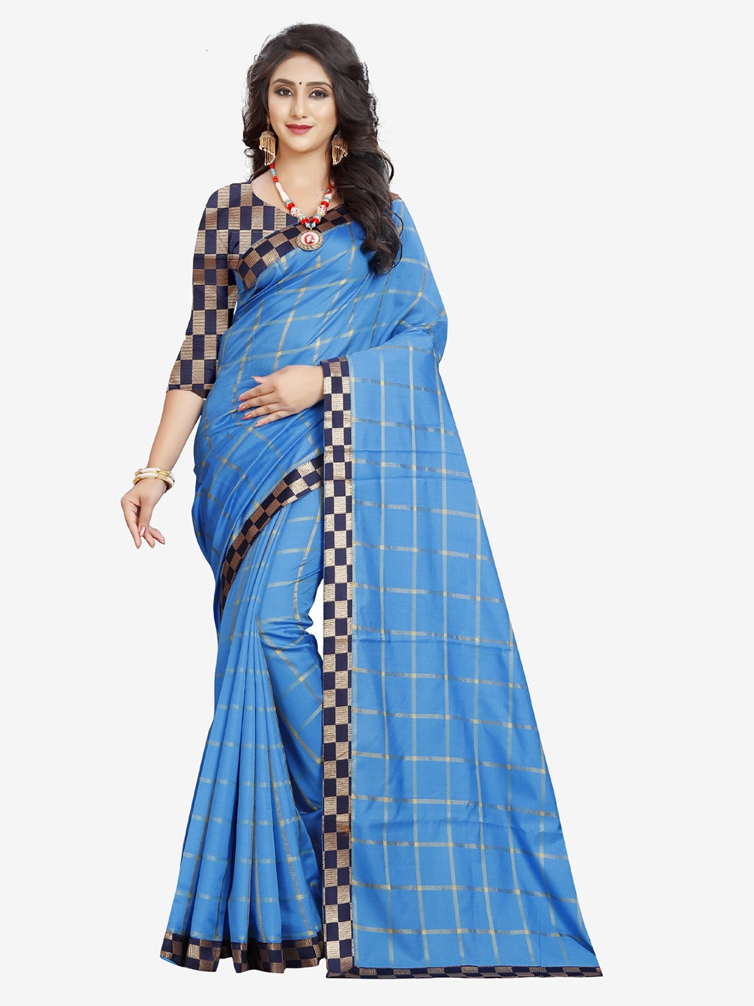 

Indian Fashionista Turquoise Blue & Black Zari Lace Mysore Silk Saree