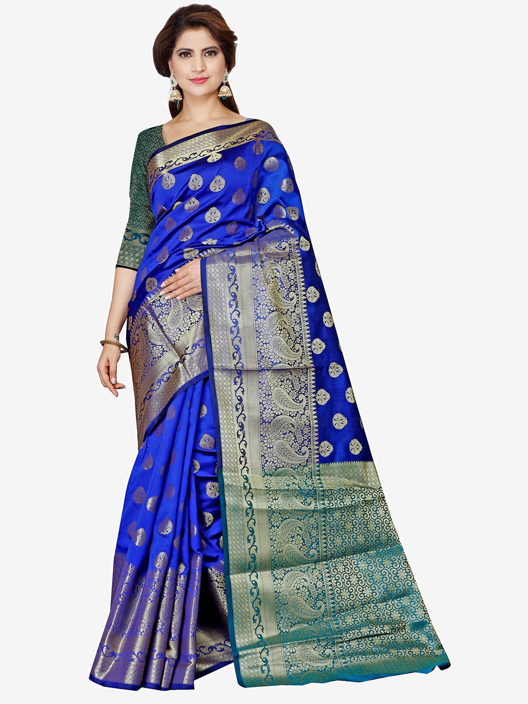 

Indian Fashionista Blue & Gold Woven Design Zari Art Silk Banarasi Saree