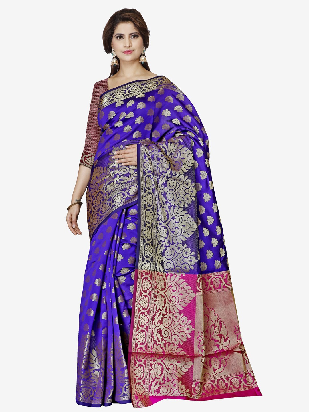 

Indian Fashionista Blue & Pink Woven Design Zari Art Silk Banarasi Saree