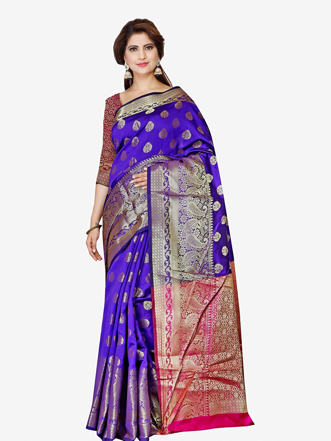 

Indian Fashionista Blue & Pink Woven Design Zari Art Silk Banarasi Saree