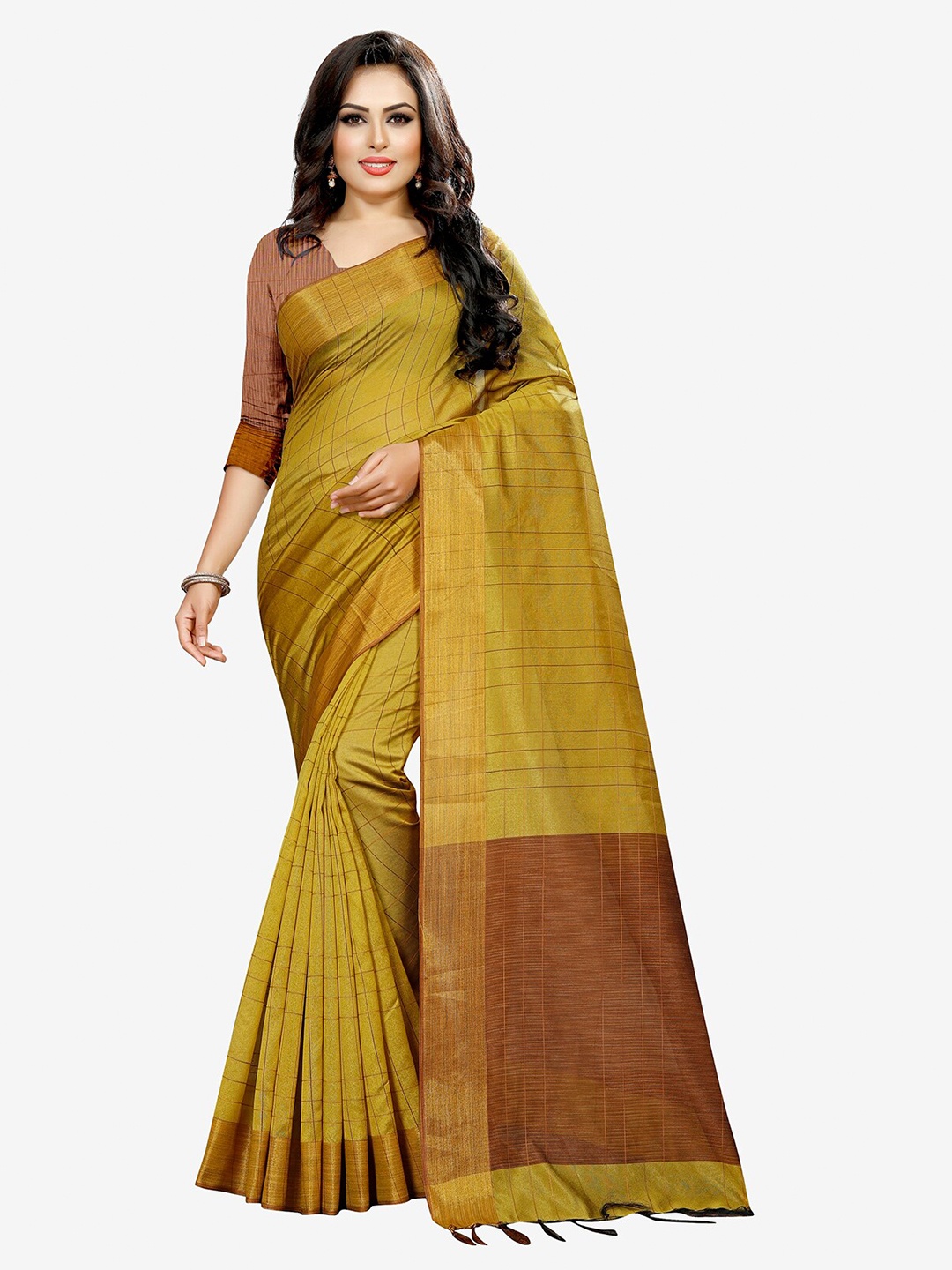 

Indian Fashionista Gold-Toned & Brown Woven Design Zari Silk Cotton Mysore Silk Saree