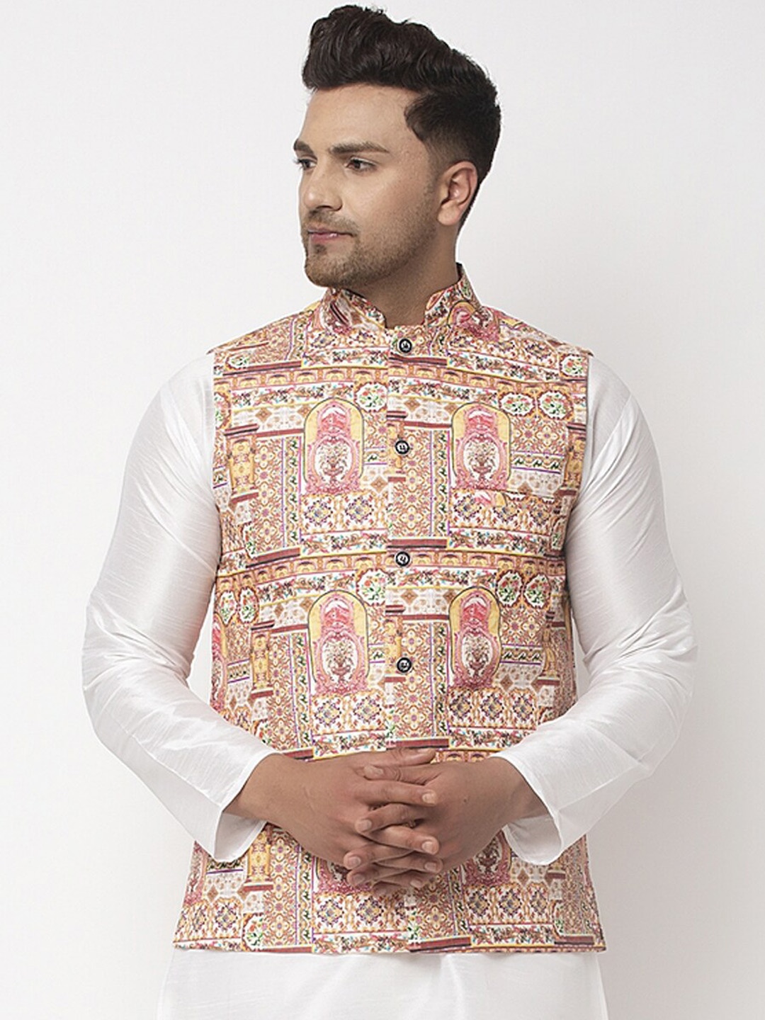 

Benstoke Men Multicolored Printed Nehru Jacket, Multi