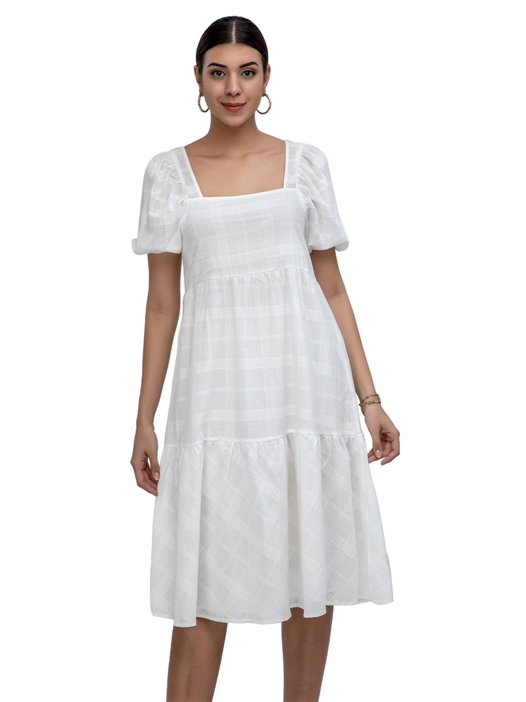 

Athah Women White Cotton A-Line Tiered Dress