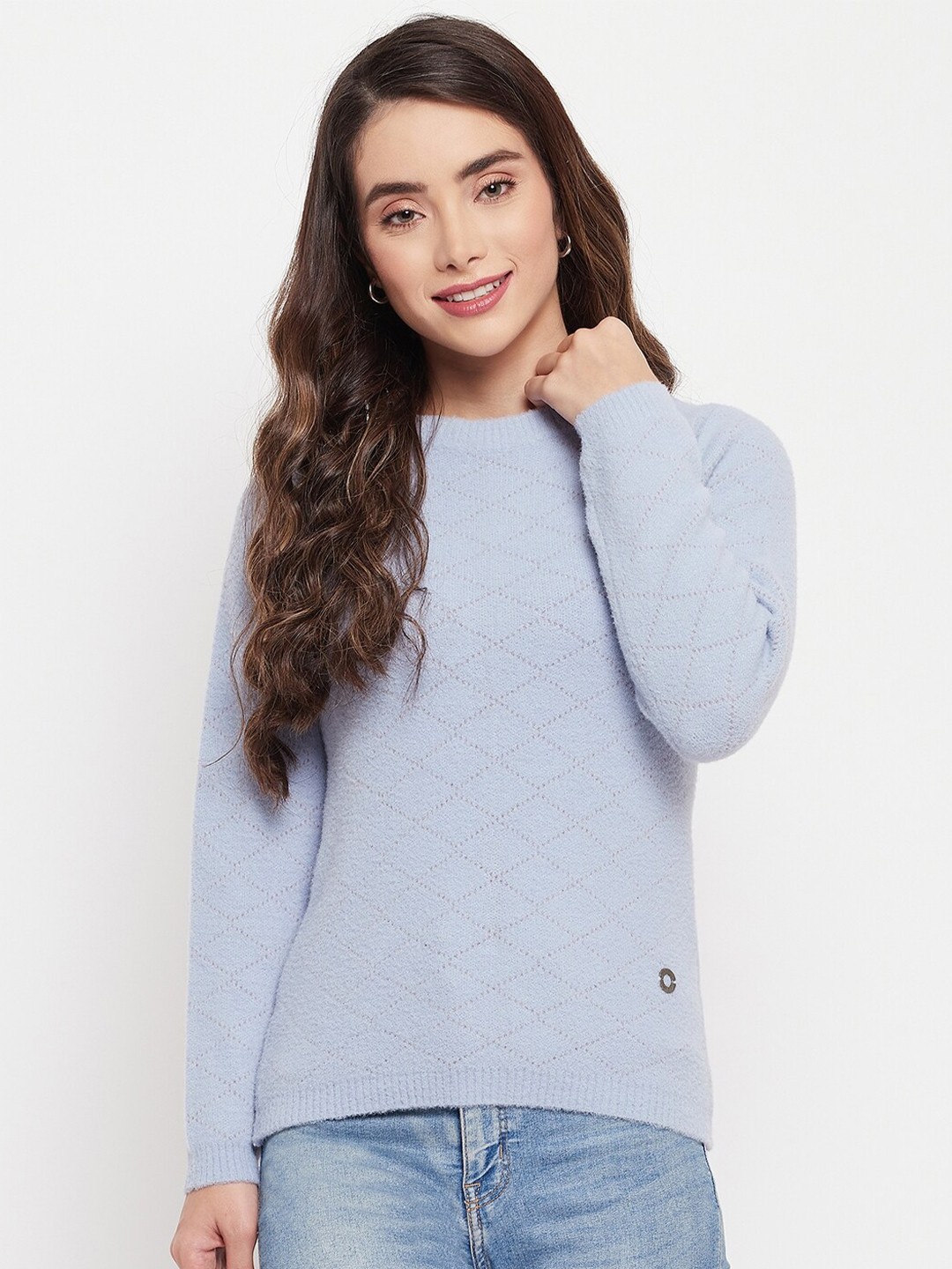 

Duke Women Blue Self Design Pullover