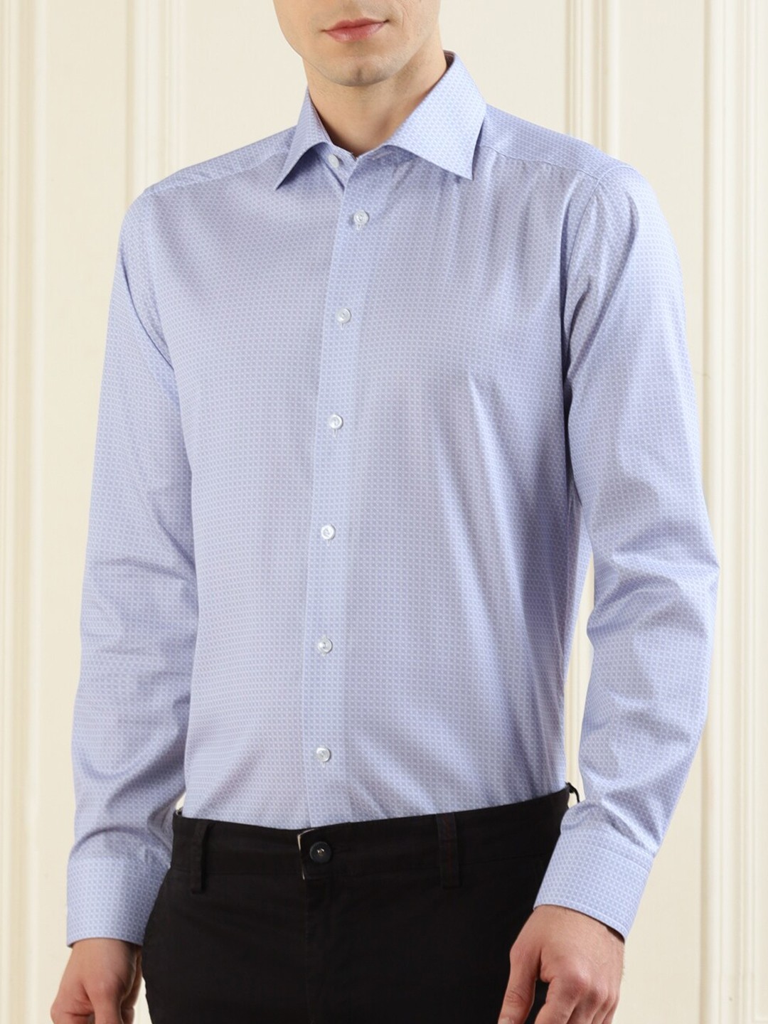 

Eton Men Blue Micro Checks Printed Pure Cotton Formal Shirt