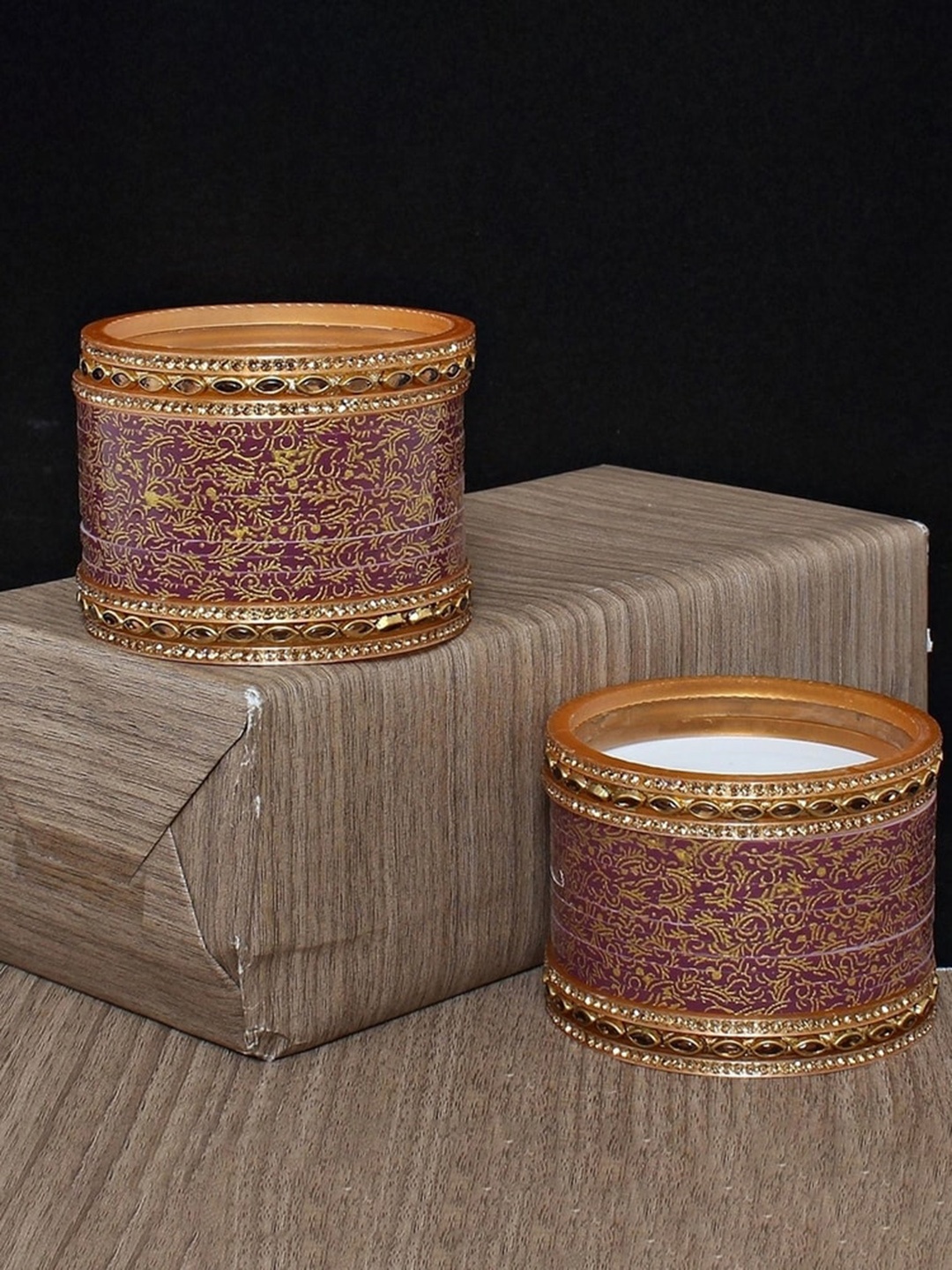 

LUCKY JEWELLERY Purple & Gold-Toned Kundan Studded Bridal Chura Bangle Set