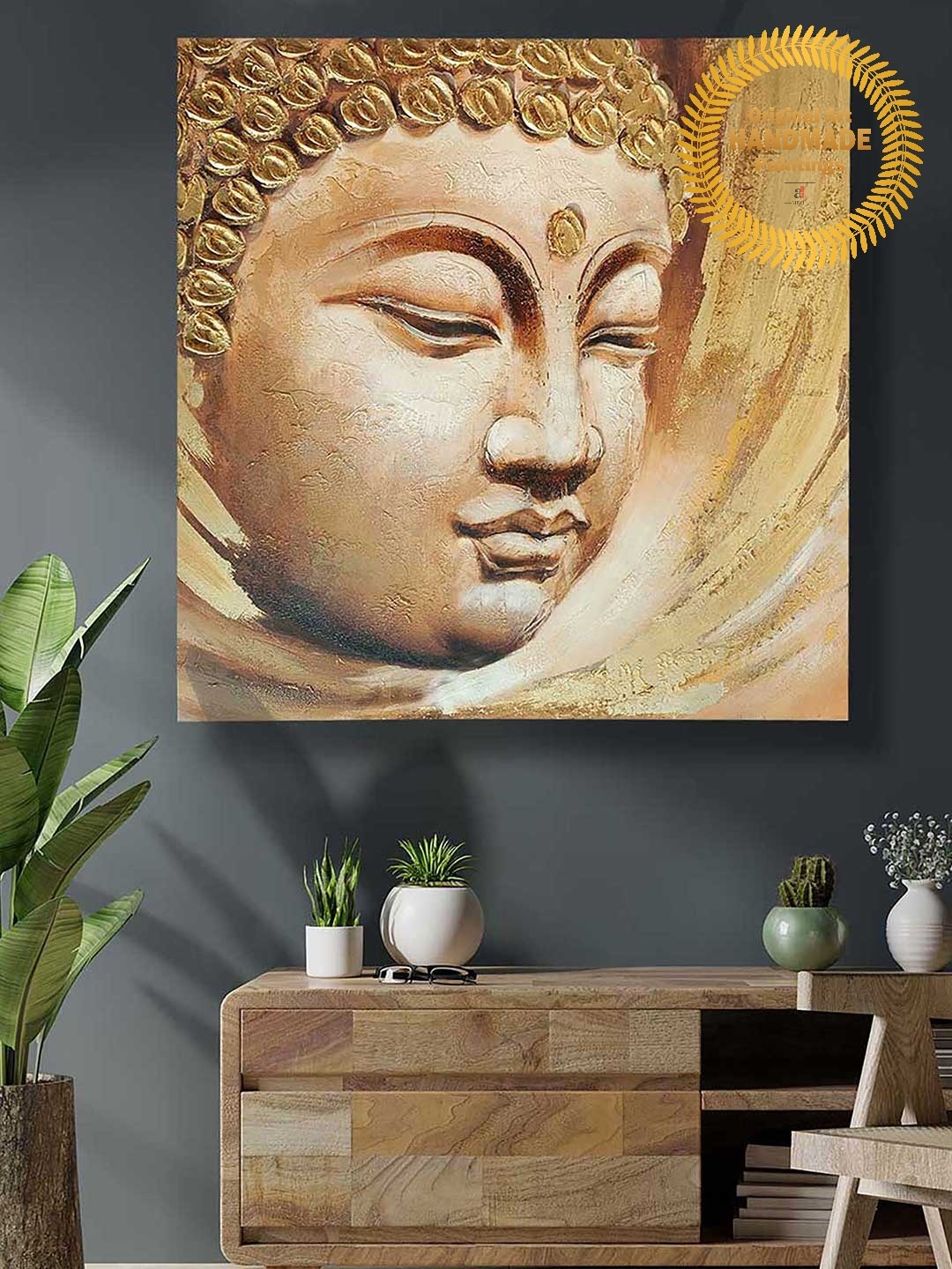 

Art Street Gold-Toned Peaceful Buddha Original Handmade Oil Painting Wall Art