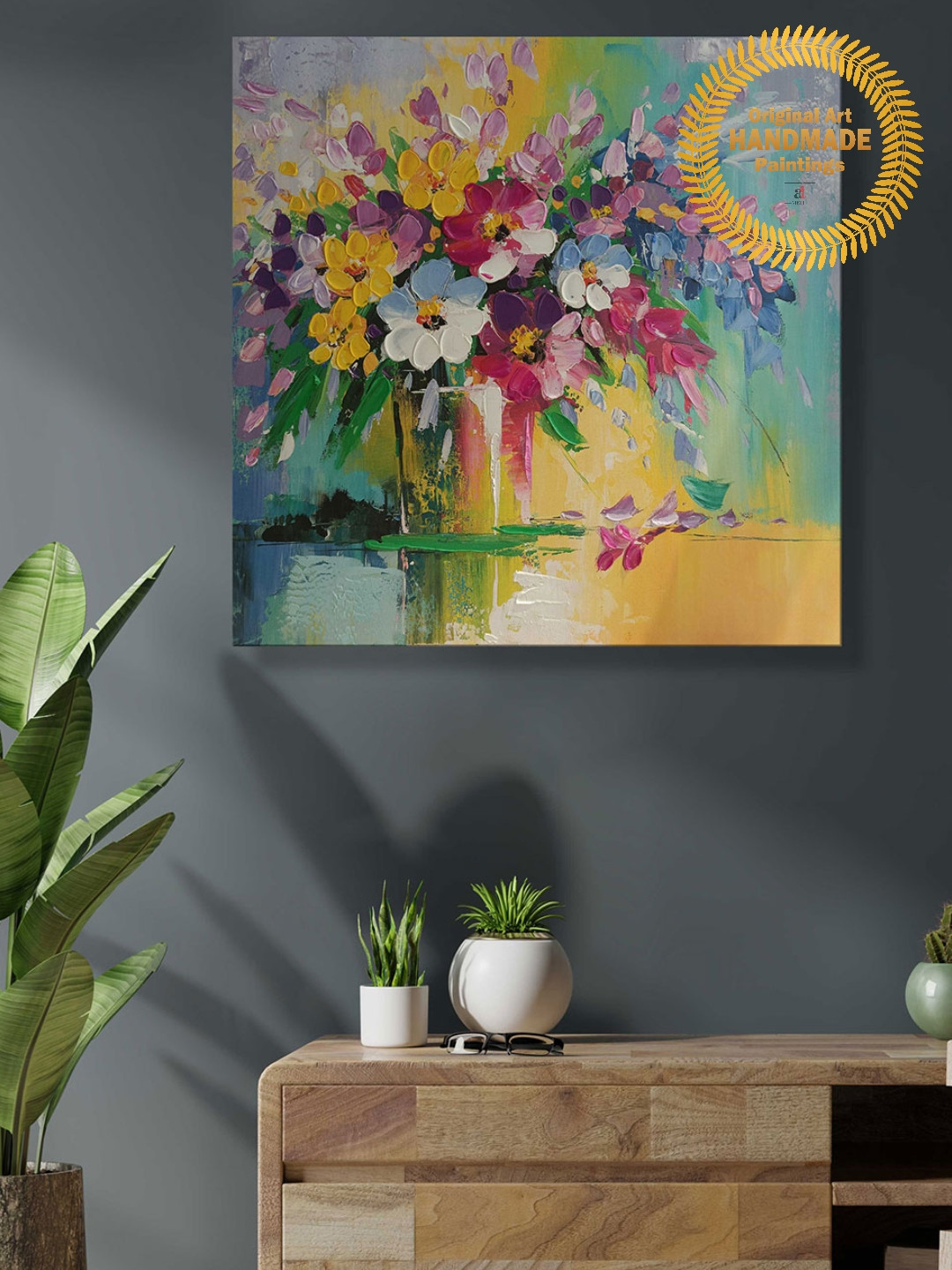 

Art Street Blue & Yellow Floral Original Handmade Painting Wall Art