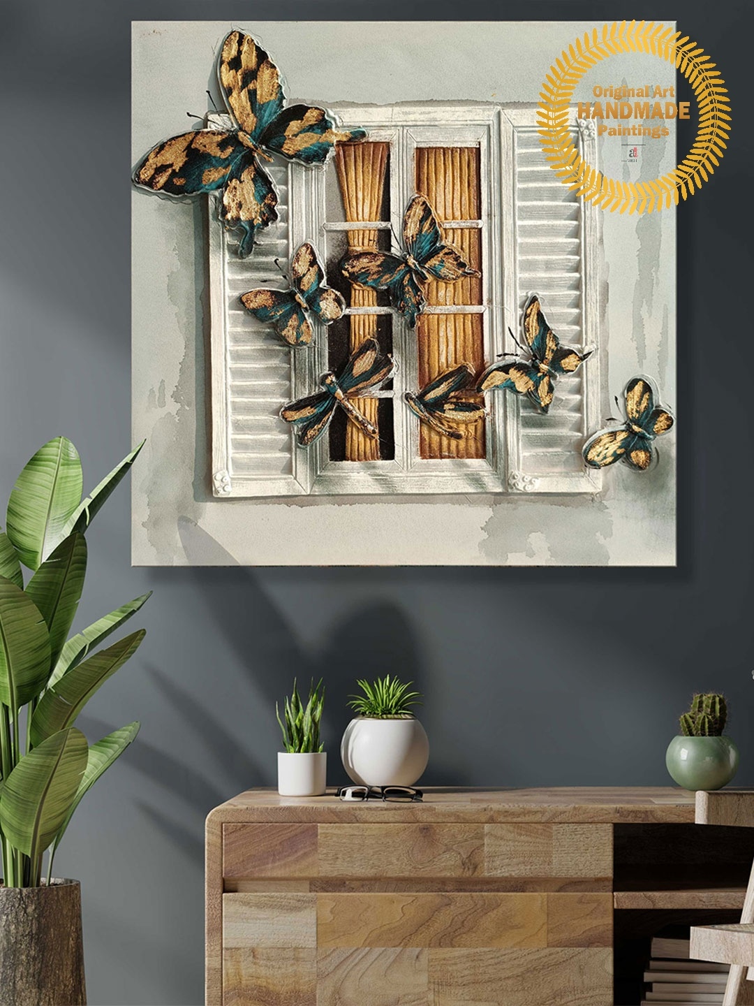 

Art Street Grey Textured Butterfly Handmade Wall Painting