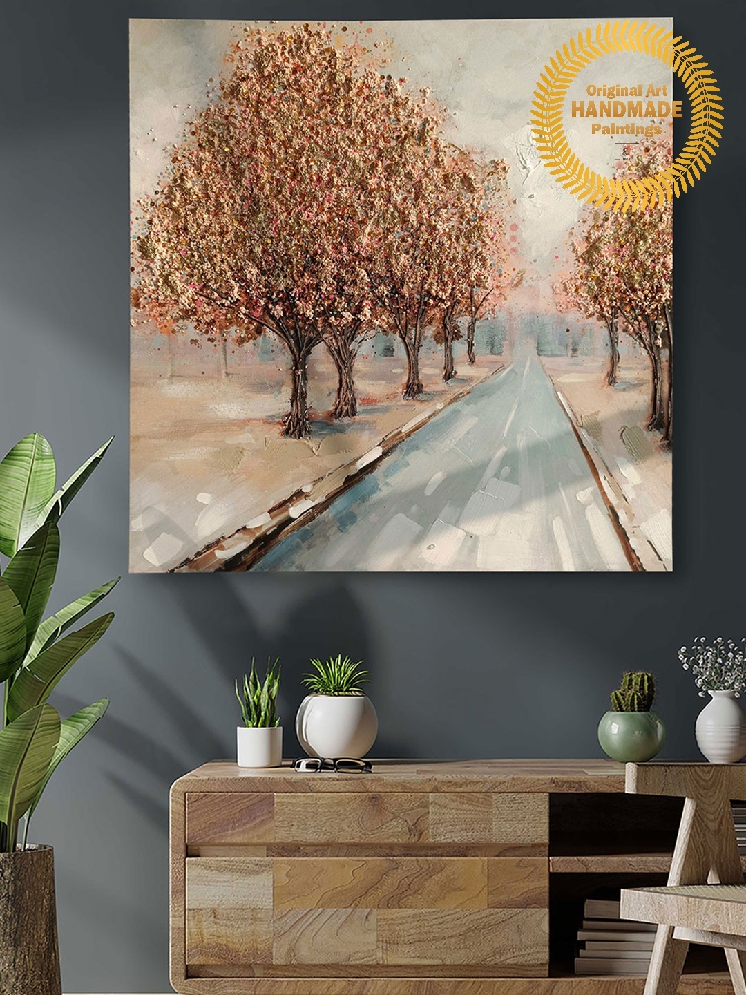 

Art Street Gold-Coloured Ornamental Tree Handmade Original Painting, Multi