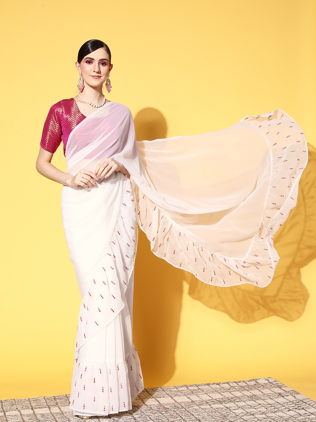 

Shaily Solid Saree with Embroidered border, White